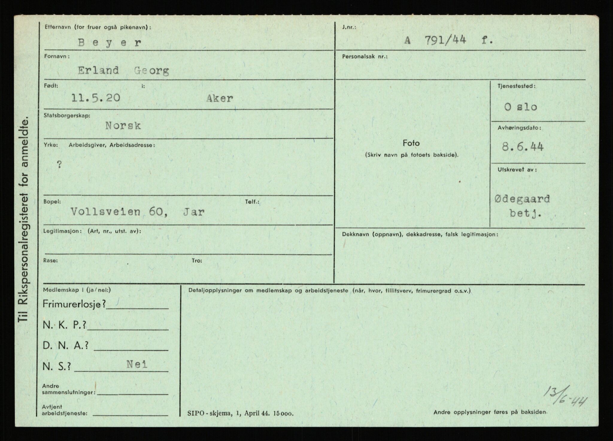 Statspolitiet - Hovedkontoret / Osloavdelingen, AV/RA-S-1329/C/Ca/L0002: Arneberg - Brand, 1943-1945, s. 3169