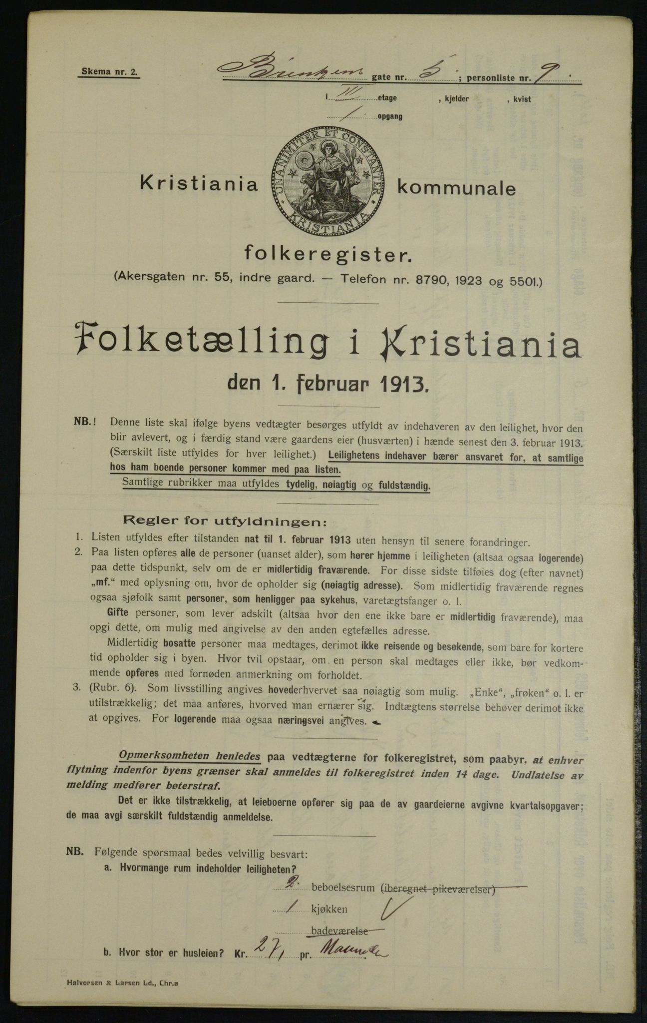 OBA, Kommunal folketelling 1.2.1913 for Kristiania, 1913, s. 8692