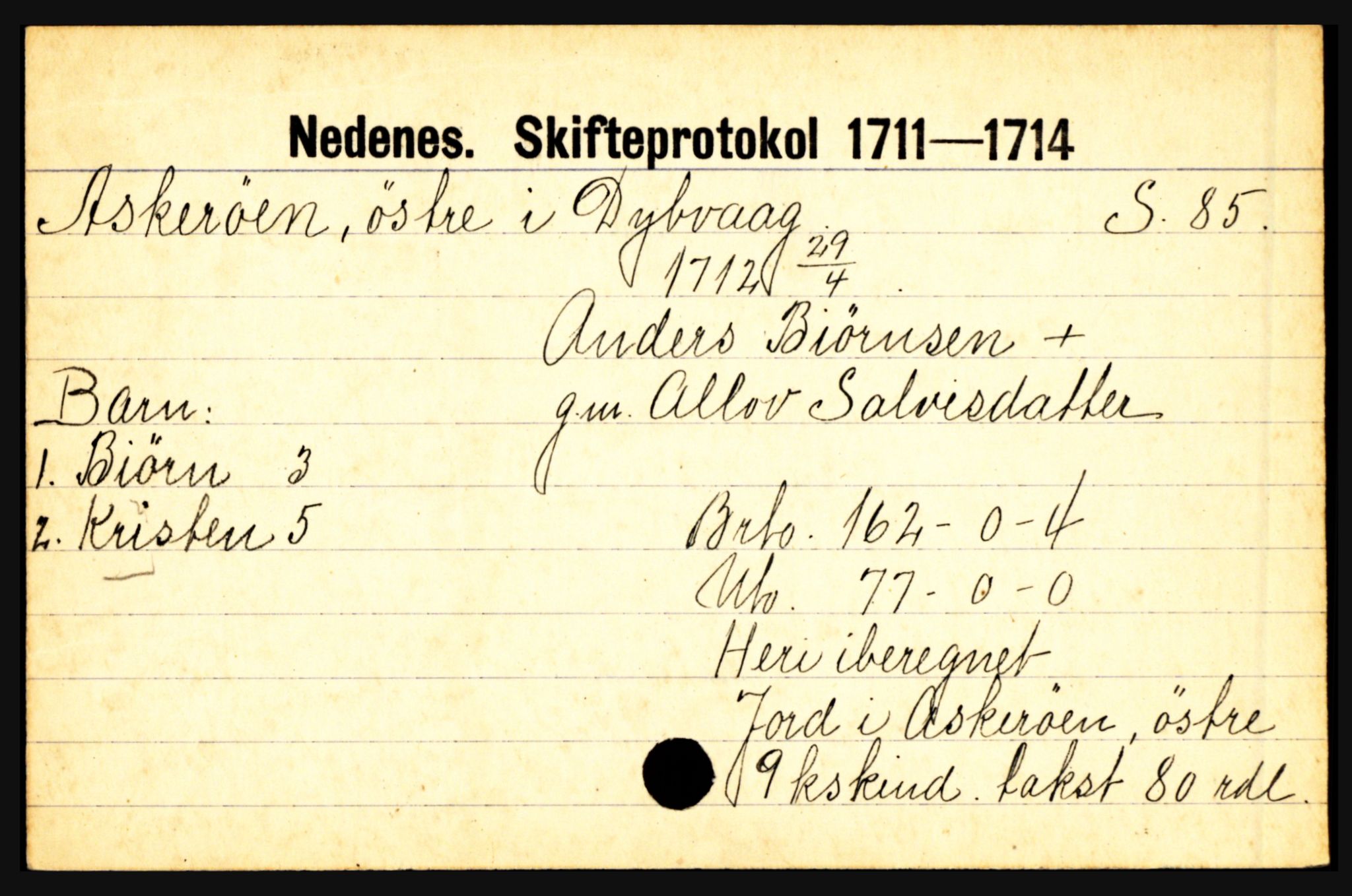 Nedenes sorenskriveri før 1824, AV/SAK-1221-0007/H, s. 1125