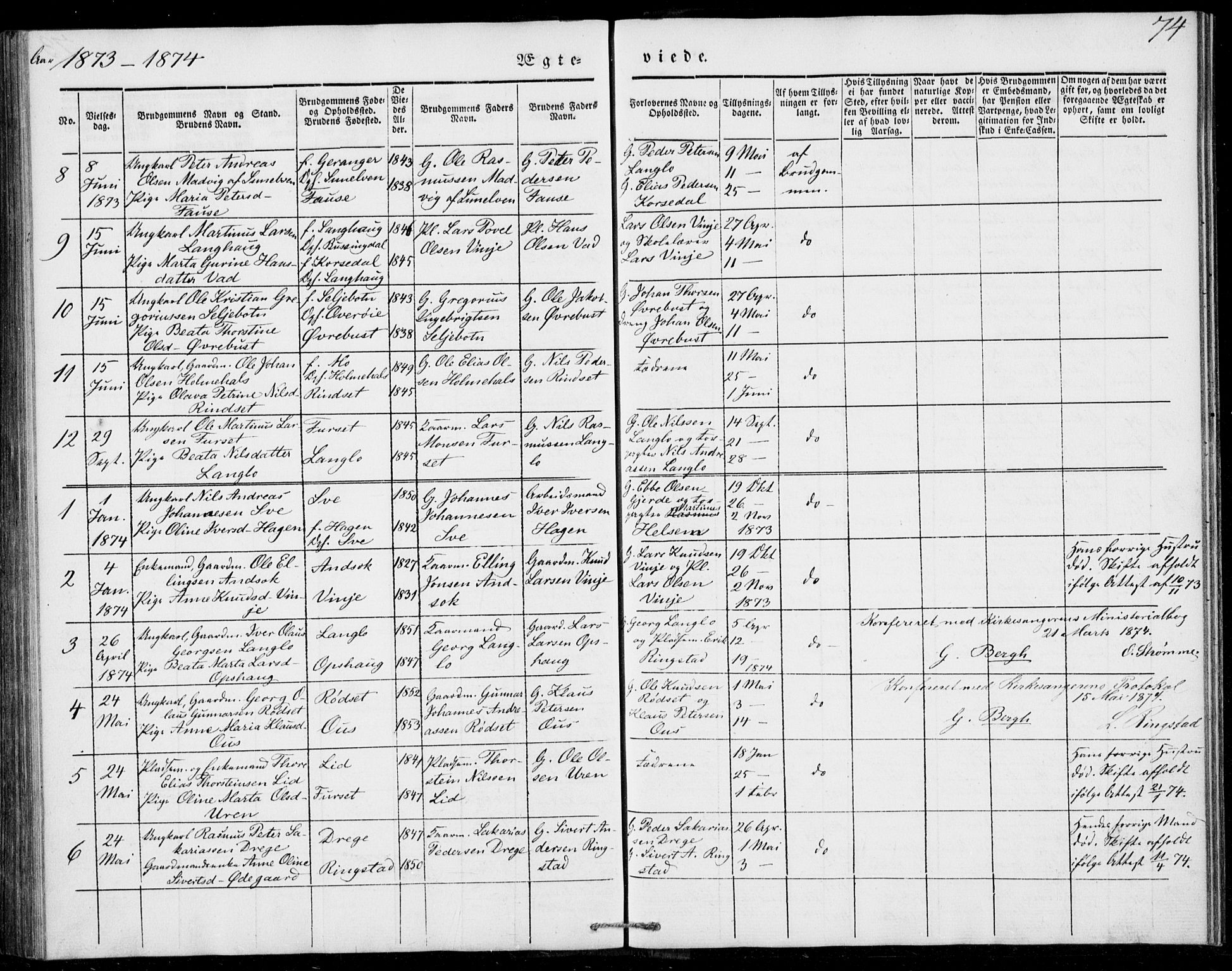 Ministerialprotokoller, klokkerbøker og fødselsregistre - Møre og Romsdal, SAT/A-1454/520/L0276: Ministerialbok nr. 520A06, 1844-1881, s. 74