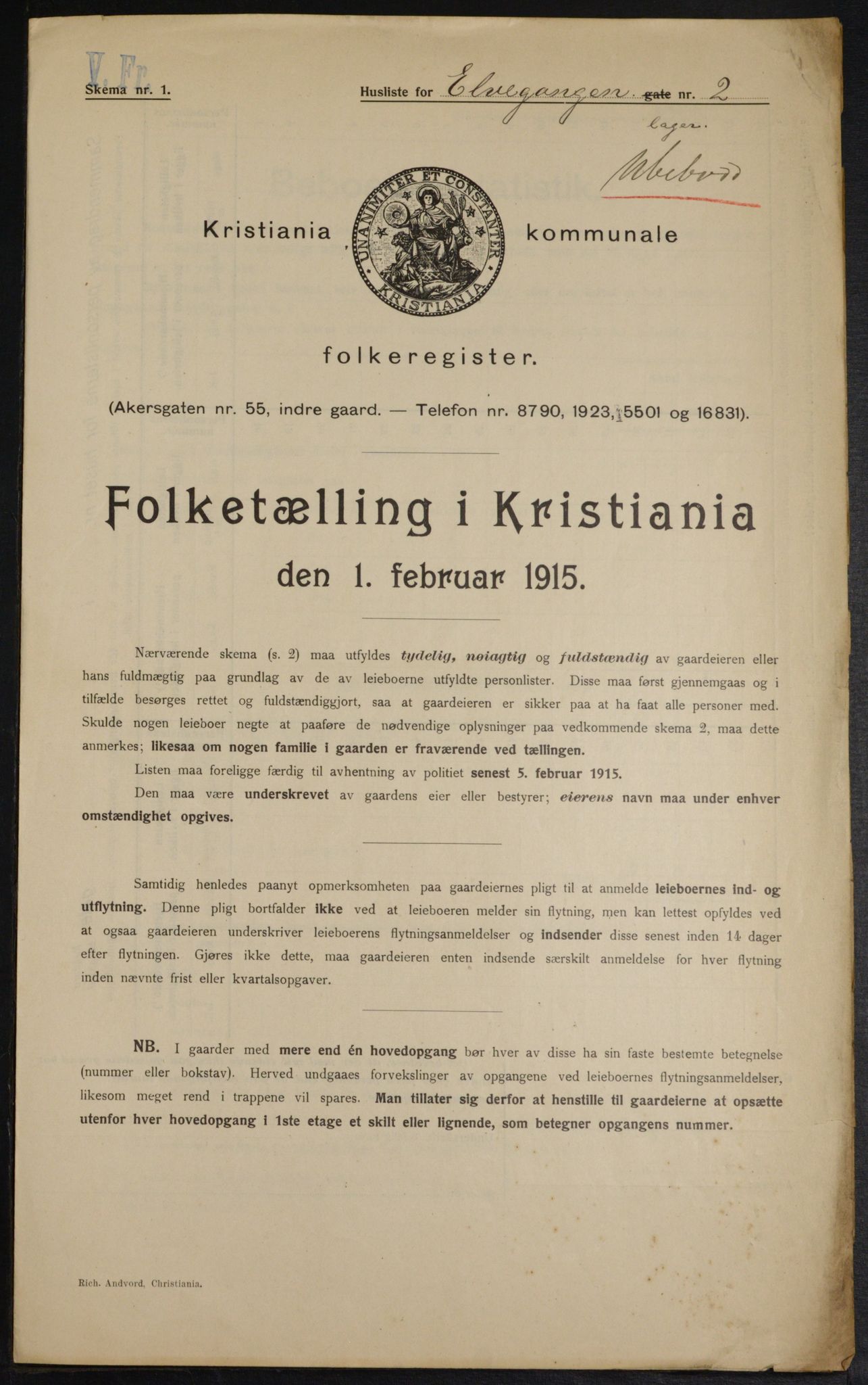 OBA, Kommunal folketelling 1.2.1915 for Kristiania, 1915, s. 20447
