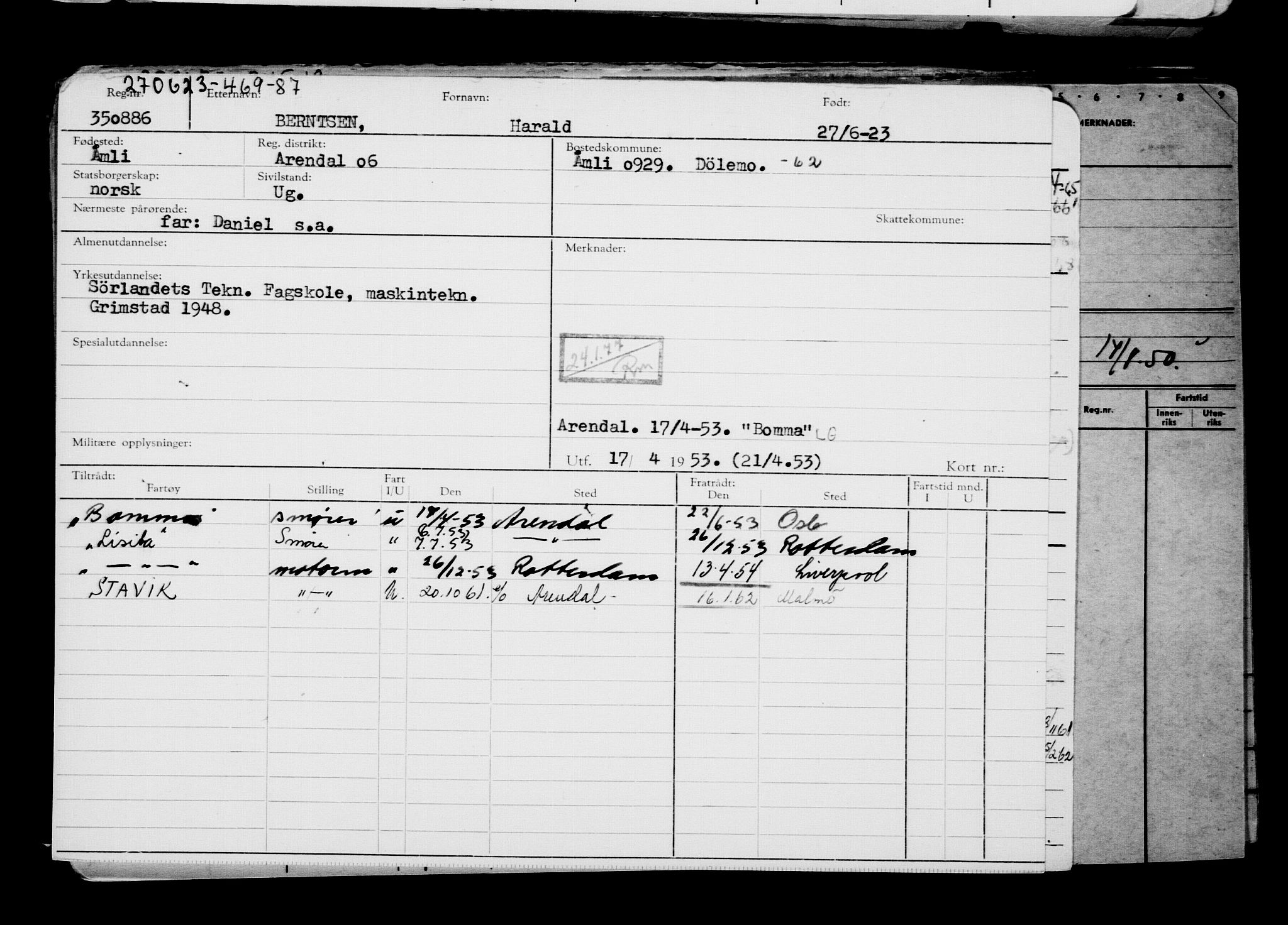 Direktoratet for sjømenn, AV/RA-S-3545/G/Gb/L0220: Hovedkort, 1923, s. 439