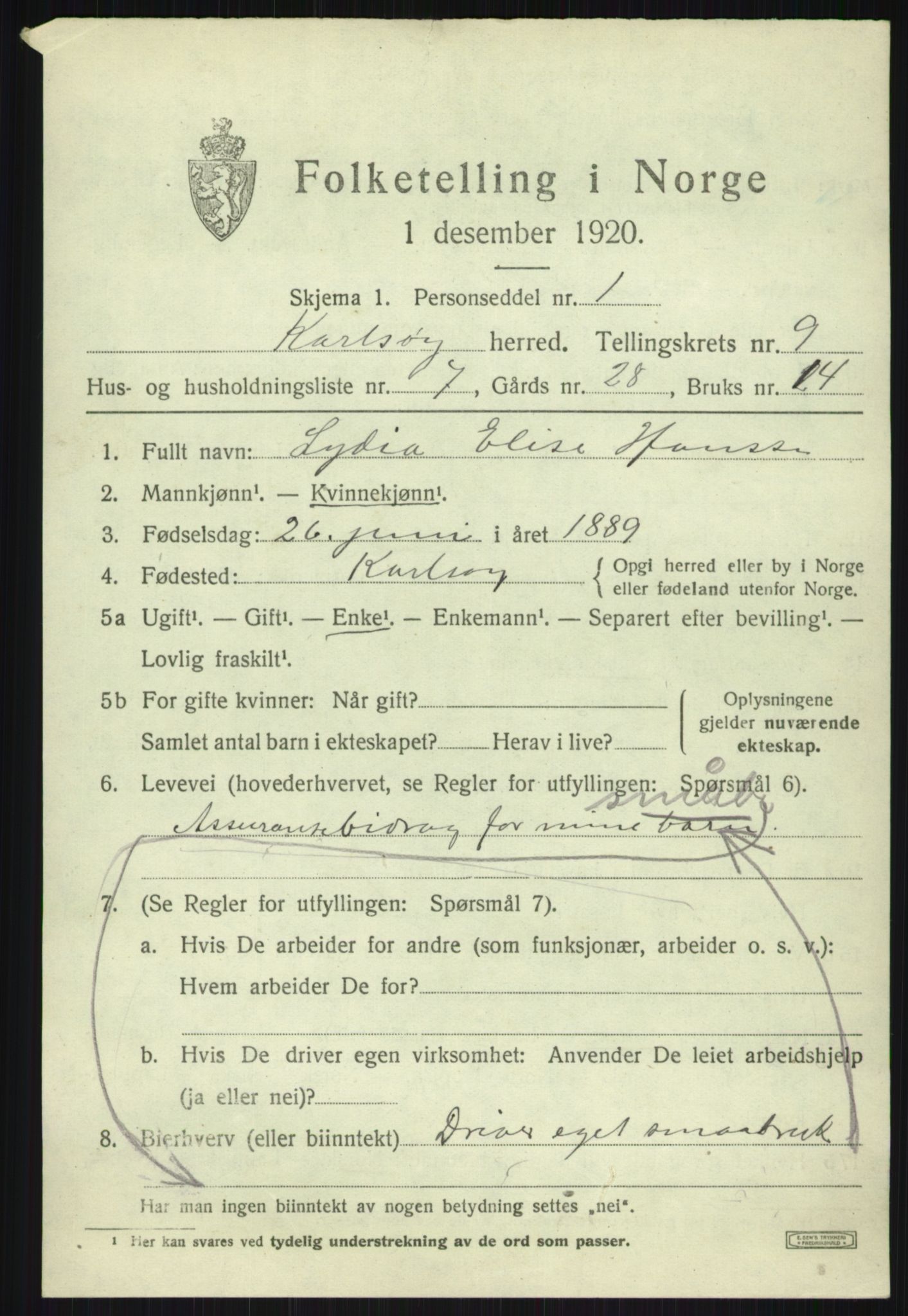 SATØ, Folketelling 1920 for 1936 Karlsøy herred, 1920, s. 3388
