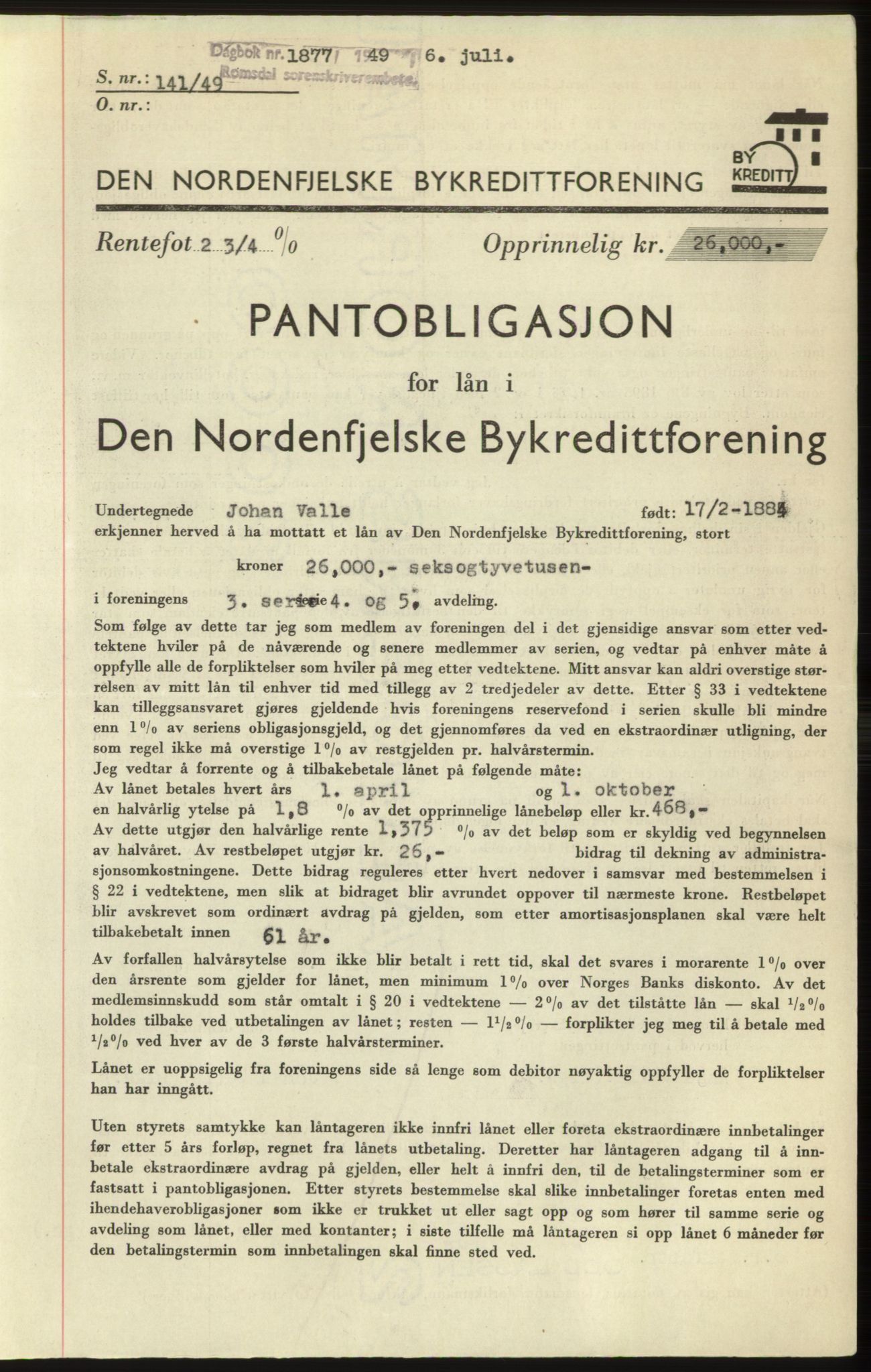 Romsdal sorenskriveri, SAT/A-4149/1/2/2C: Pantebok nr. B4, 1948-1949, Dagboknr: 1877/1949