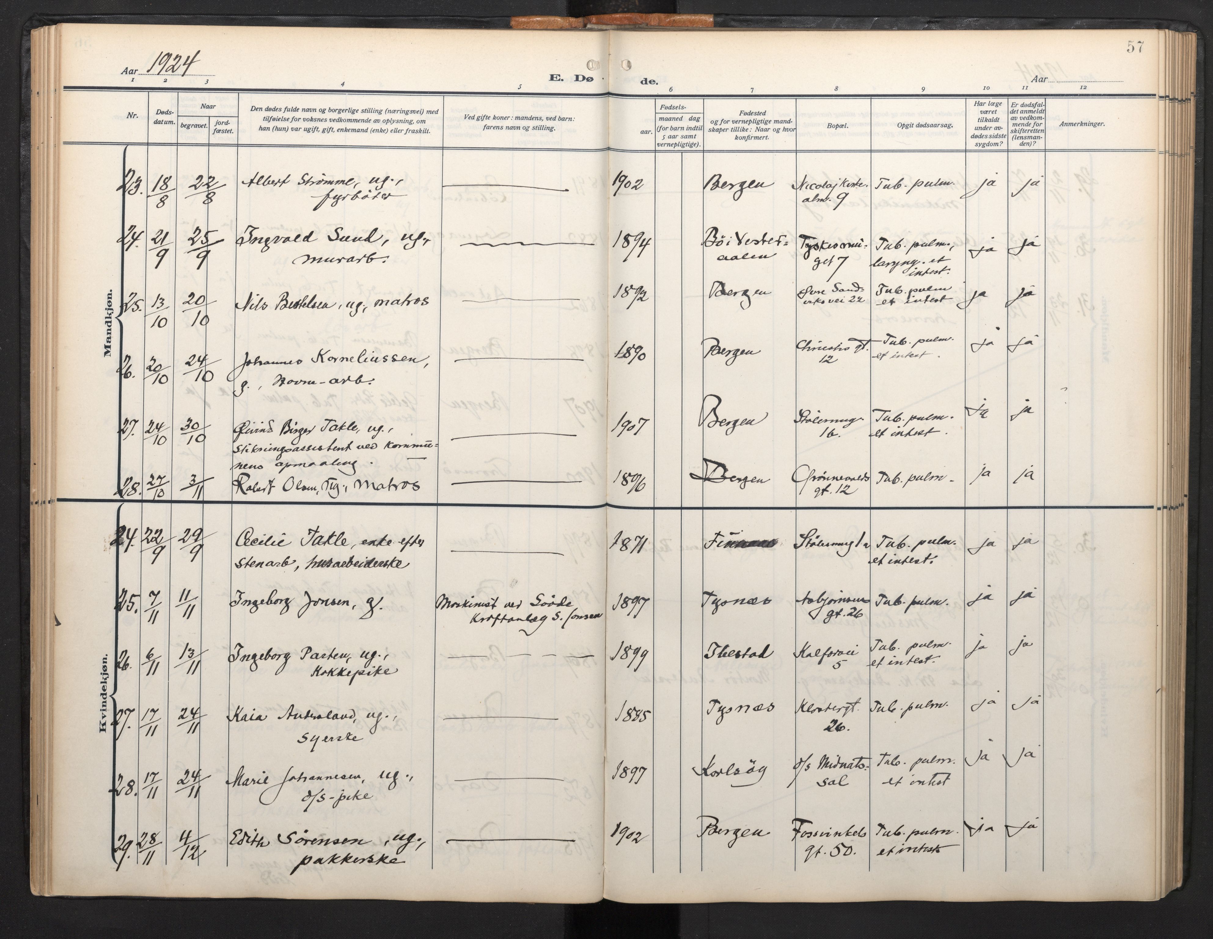 Arkivreferanse mangler*, SAB/-: Ministerialbok nr. A 1, 1912-1957, s. 56b-57a