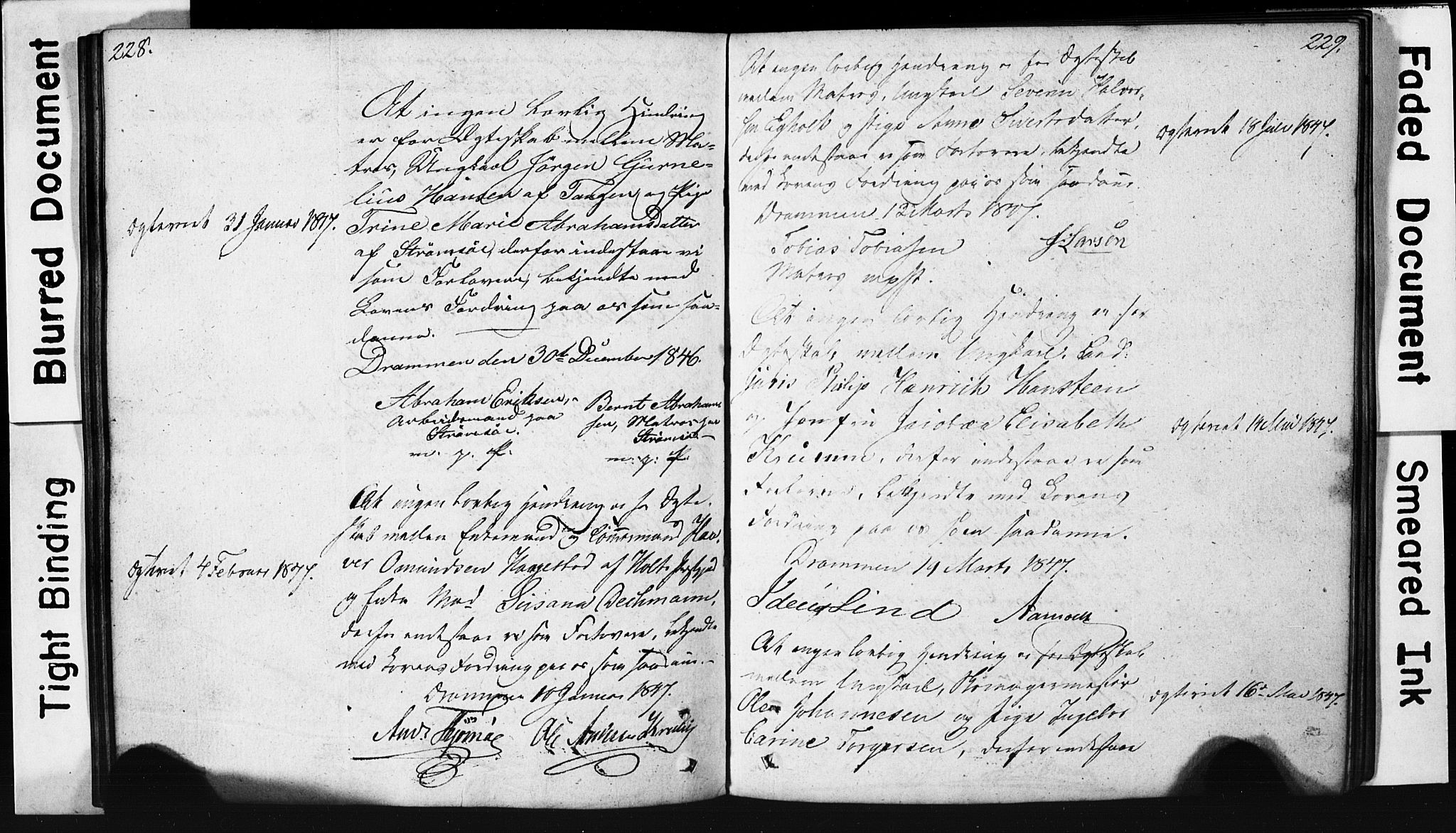Strømsø kirkebøker, SAKO/A-246/H/Hb/L0002: Forlovererklæringer nr. 2, 1815-1857, s. 228-229
