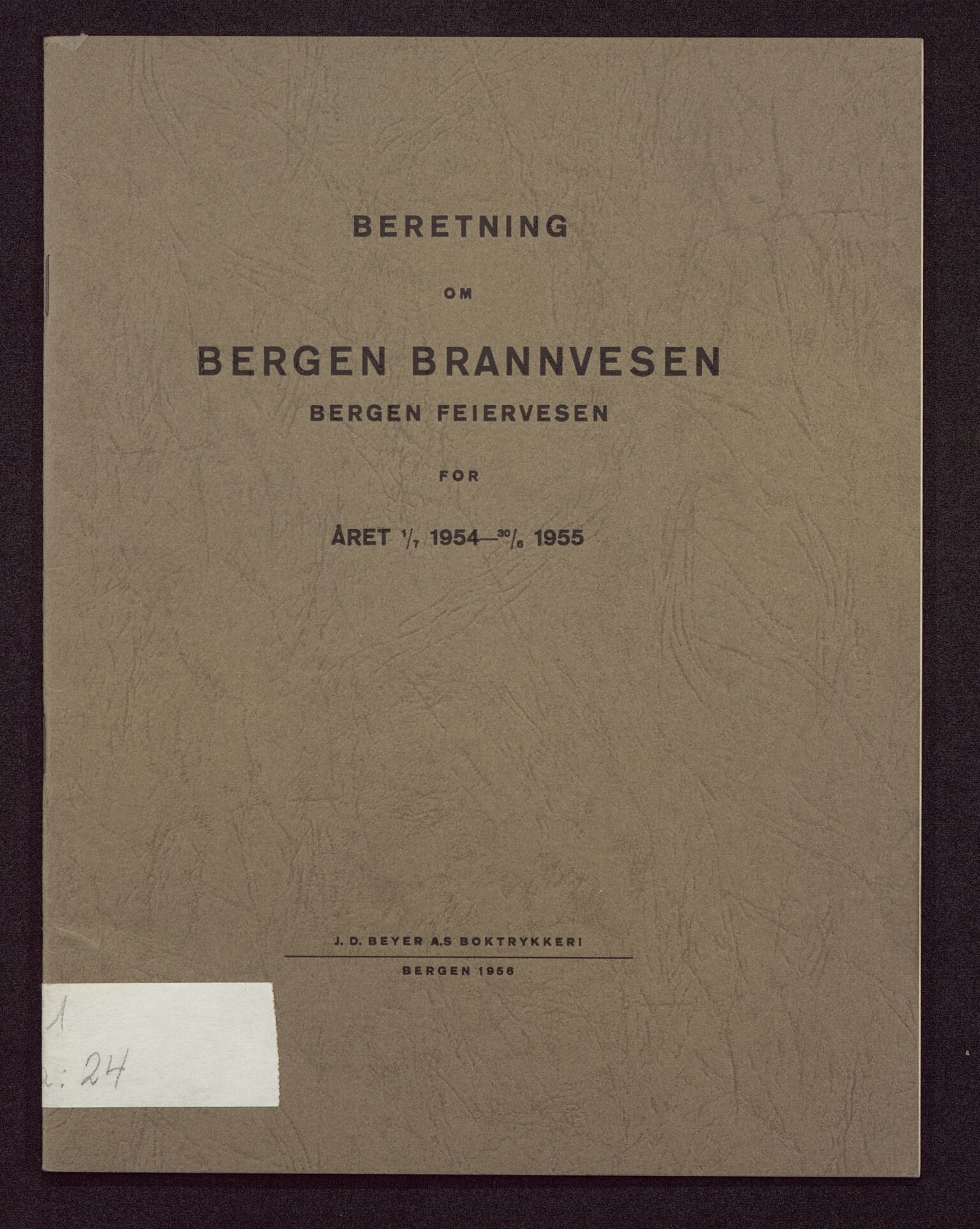 Bergen kommune. Brannvesenet (1863-1971), BBA/A-1181/X/Xa/L0024: Årsberetning, 1954-1955