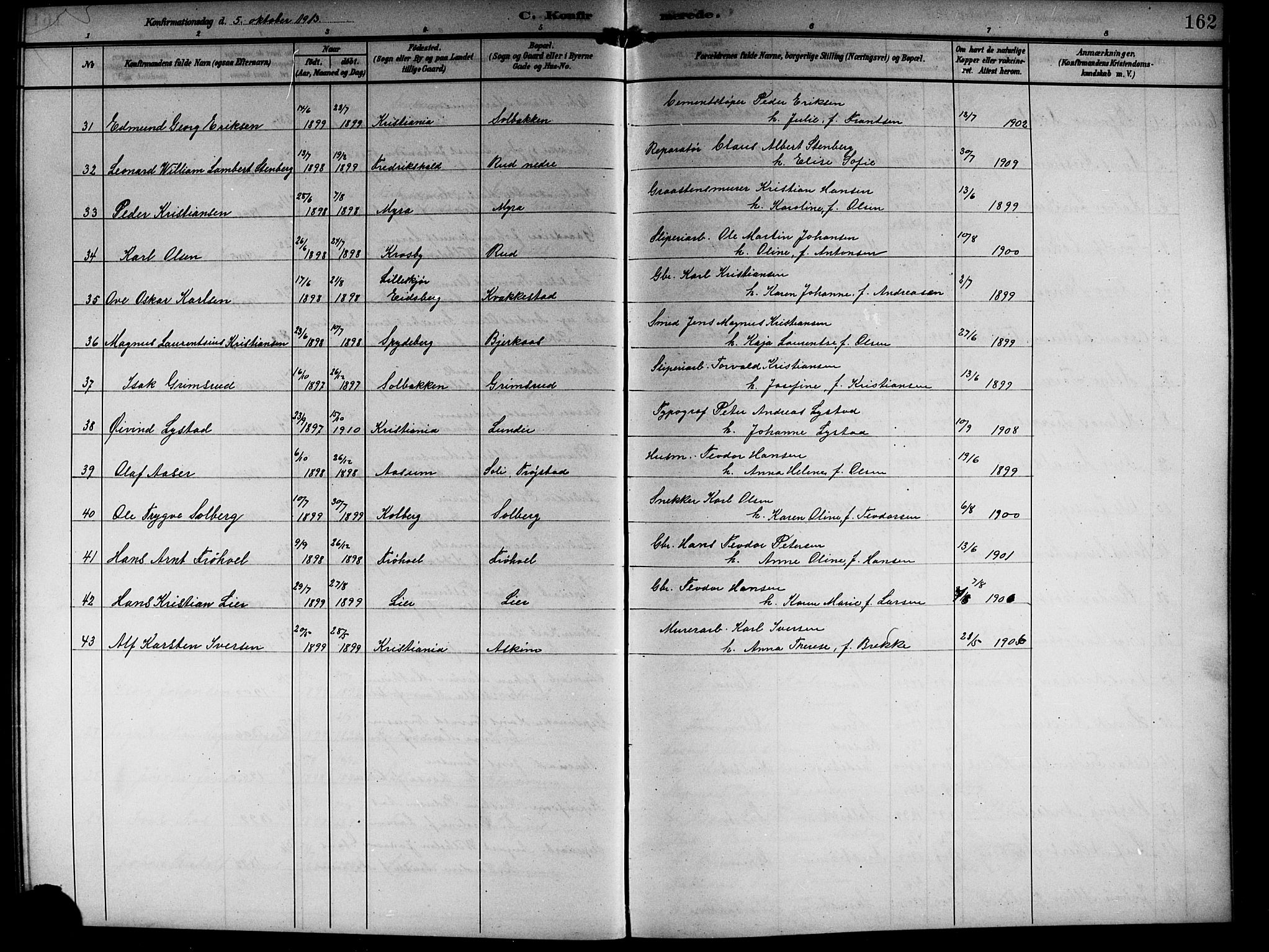 Askim prestekontor Kirkebøker, AV/SAO-A-10900/G/Ga/L0002: Klokkerbok nr. 2, 1903-1921, s. 162