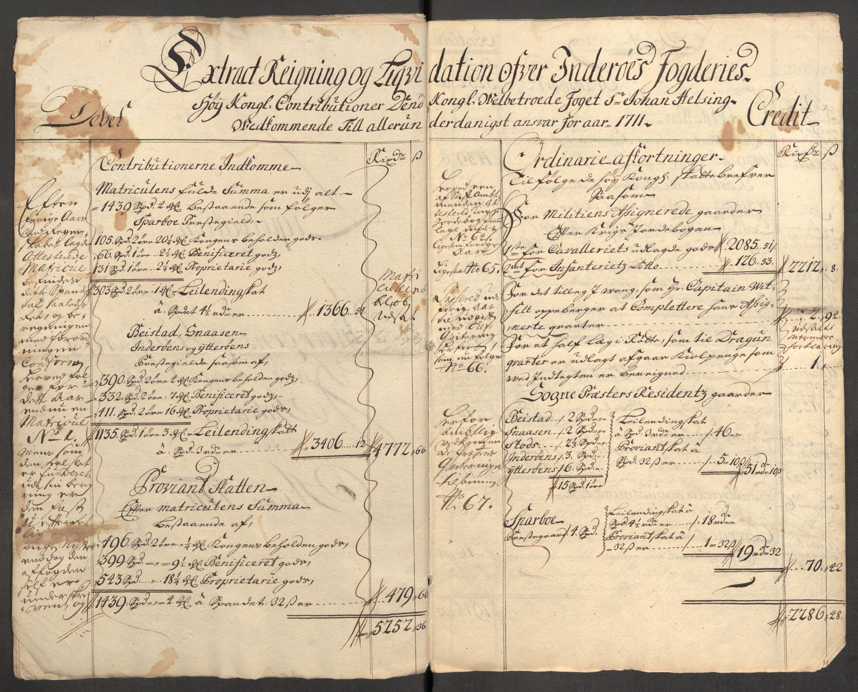 Rentekammeret inntil 1814, Reviderte regnskaper, Fogderegnskap, AV/RA-EA-4092/R63/L4319: Fogderegnskap Inderøy, 1711, s. 11