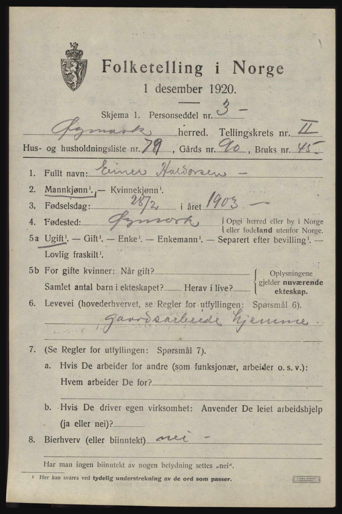 SAO, Folketelling 1920 for 0119 Øymark herred, 1920, s. 2323