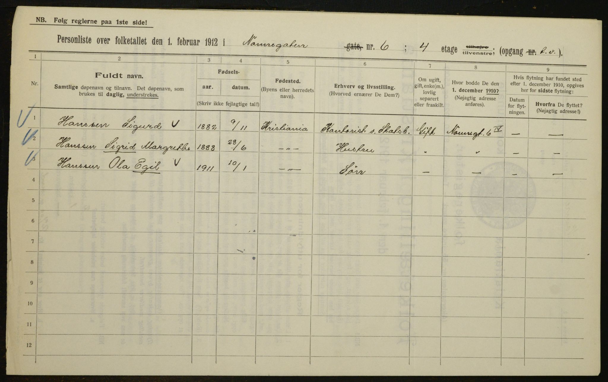 OBA, Kommunal folketelling 1.2.1912 for Kristiania, 1912, s. 72005