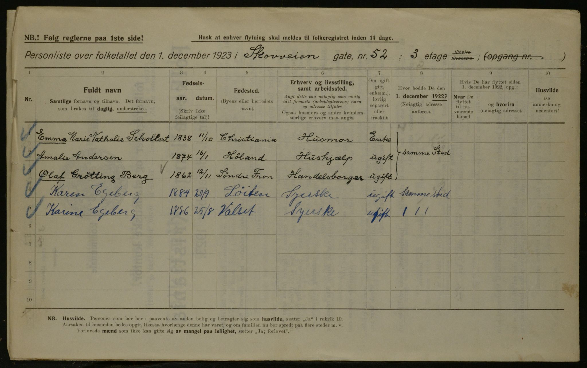 OBA, Kommunal folketelling 1.12.1923 for Kristiania, 1923, s. 107025