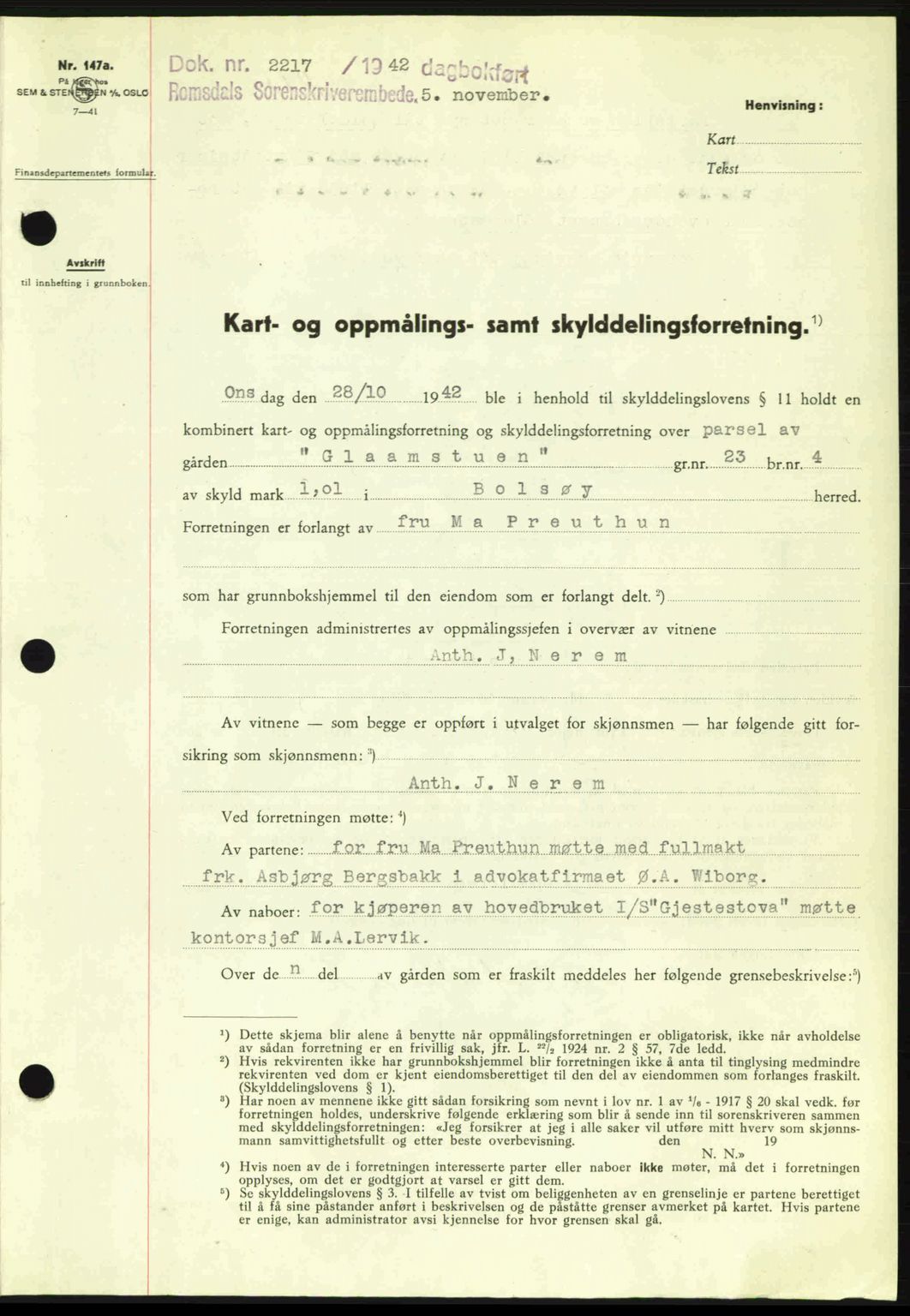 Romsdal sorenskriveri, SAT/A-4149/1/2/2C: Pantebok nr. A13, 1942-1943, Dagboknr: 2217/1942