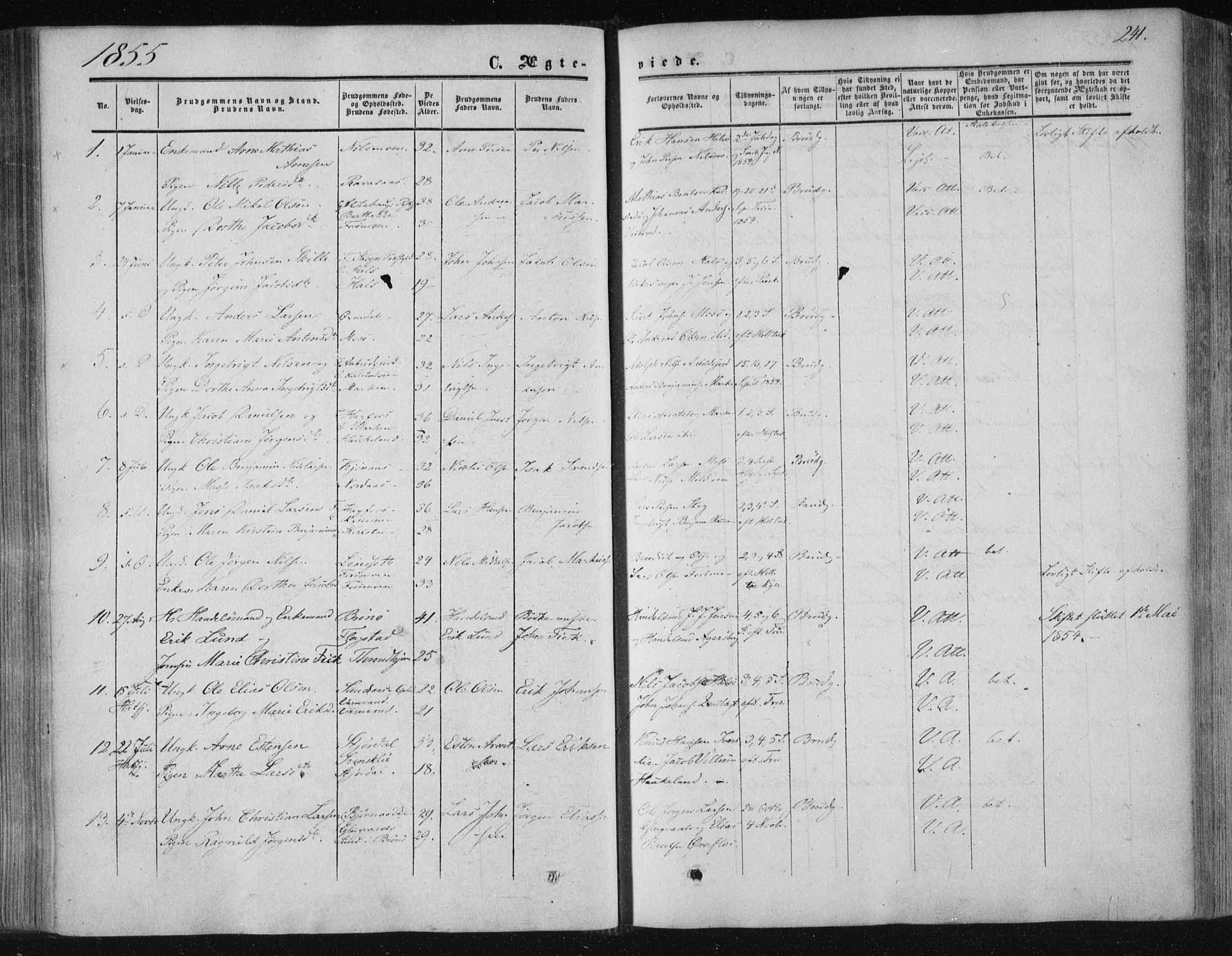Ministerialprotokoller, klokkerbøker og fødselsregistre - Nordland, AV/SAT-A-1459/820/L0293: Ministerialbok nr. 820A14, 1855-1865, s. 241