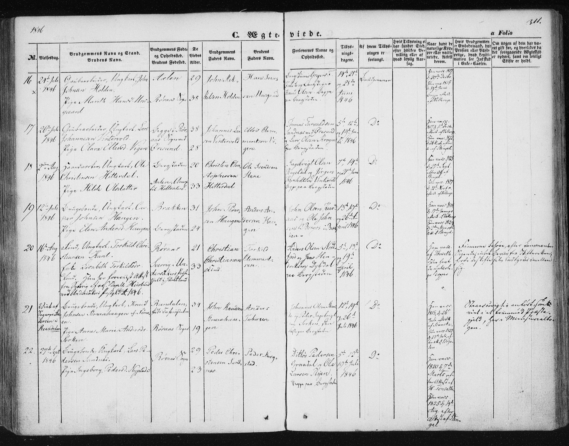 Ministerialprotokoller, klokkerbøker og fødselsregistre - Sør-Trøndelag, SAT/A-1456/681/L0931: Ministerialbok nr. 681A09, 1845-1859, s. 311