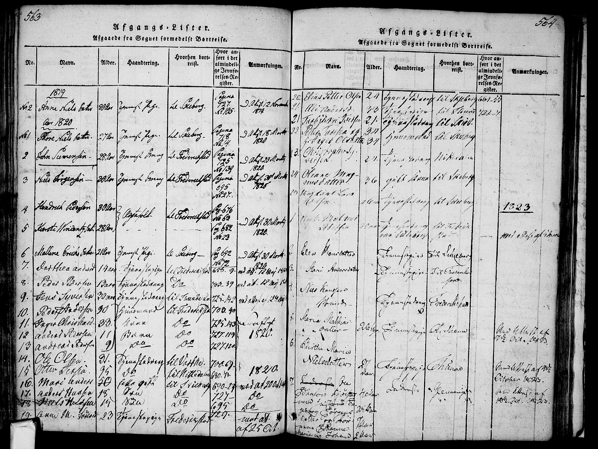Borge prestekontor Kirkebøker, AV/SAO-A-10903/F/Fa/L0003: Ministerialbok nr. I 3, 1815-1836, s. 563-564