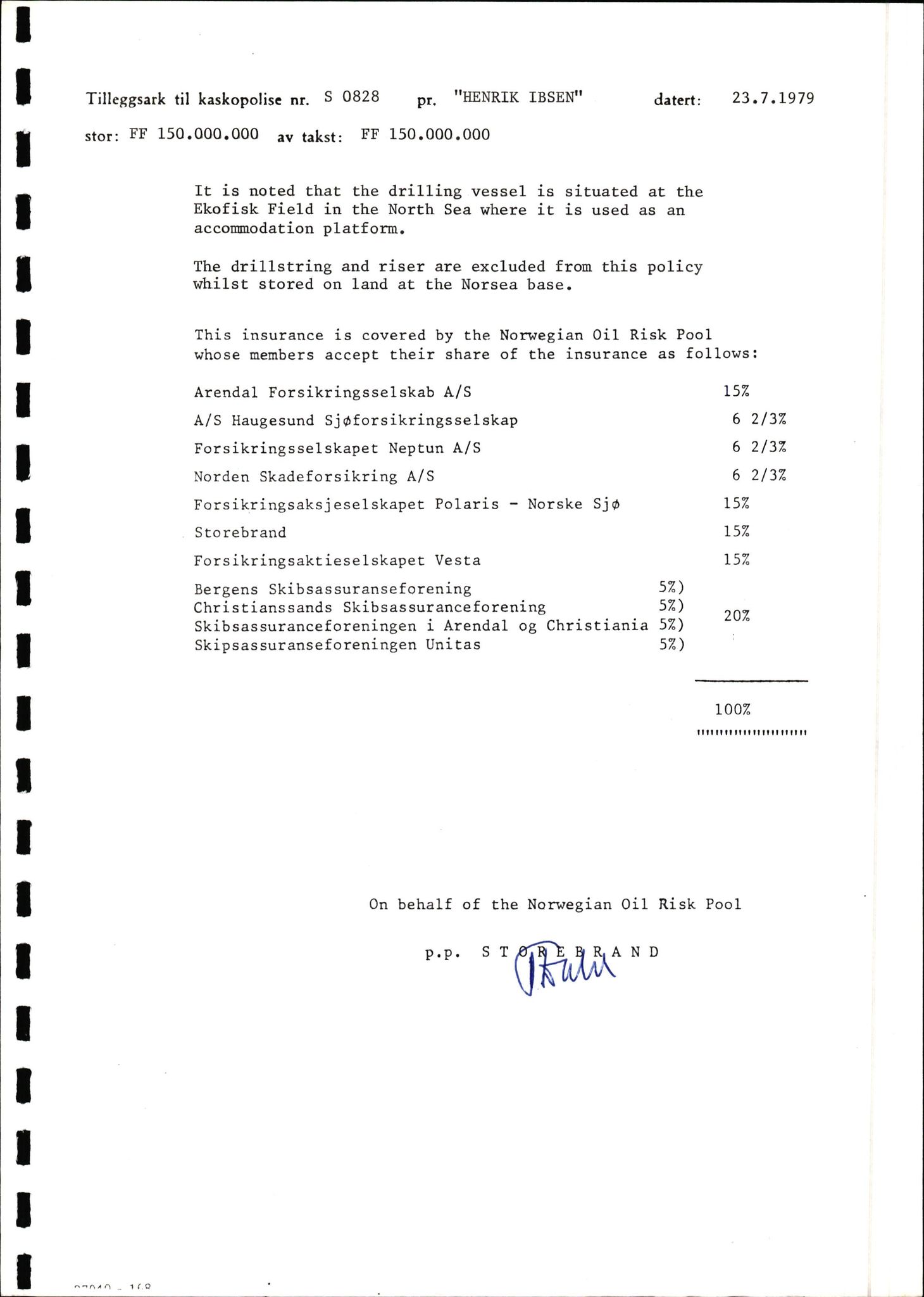 Pa 1503 - Stavanger Drilling AS, AV/SAST-A-101906/2/E/Ec/Eca/L0010: Forsikring, 1976-1983