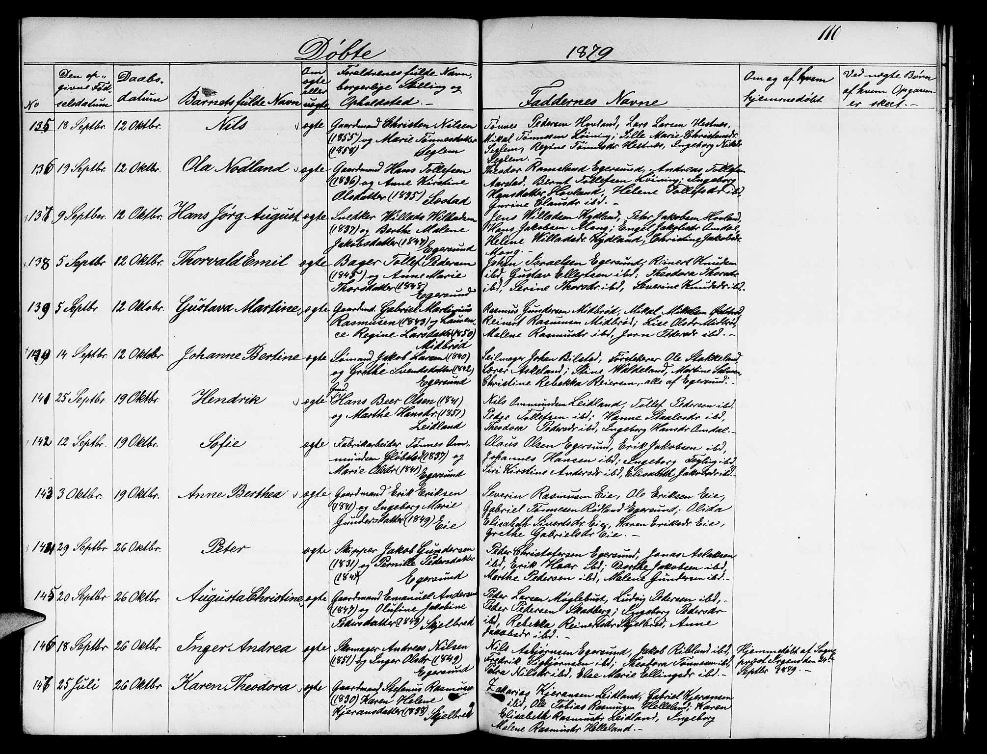 Eigersund sokneprestkontor, AV/SAST-A-101807/S09/L0005: Klokkerbok nr. B 5, 1872-1881, s. 110