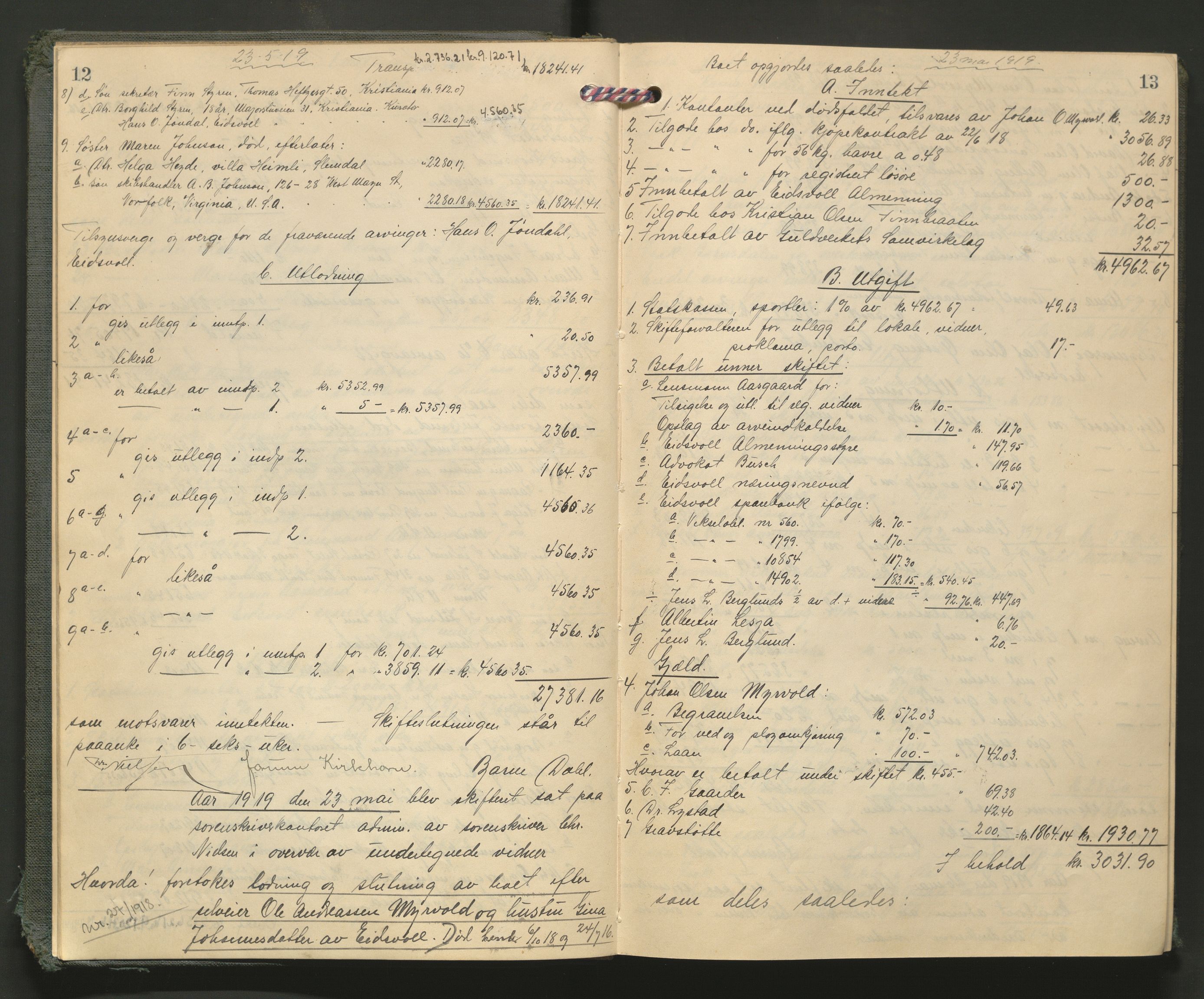 Eidsvoll tingrett, AV/SAO-A-10371/H/Hc/L0004: Skifteutlodningsprotokoll, 1919-1928, s. 12-13