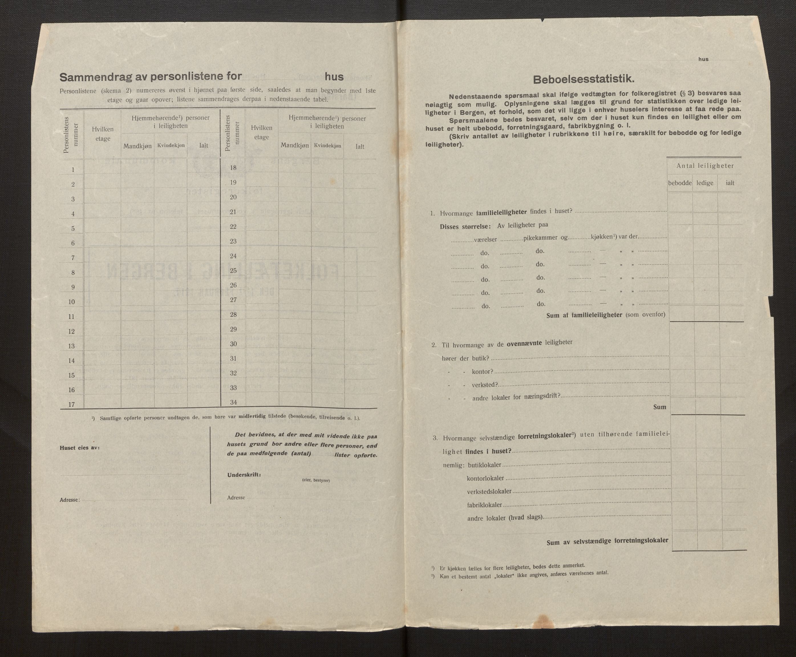 SAB, Kommunal folketelling 1917 for Bergen kjøpstad, 1917, s. 5434