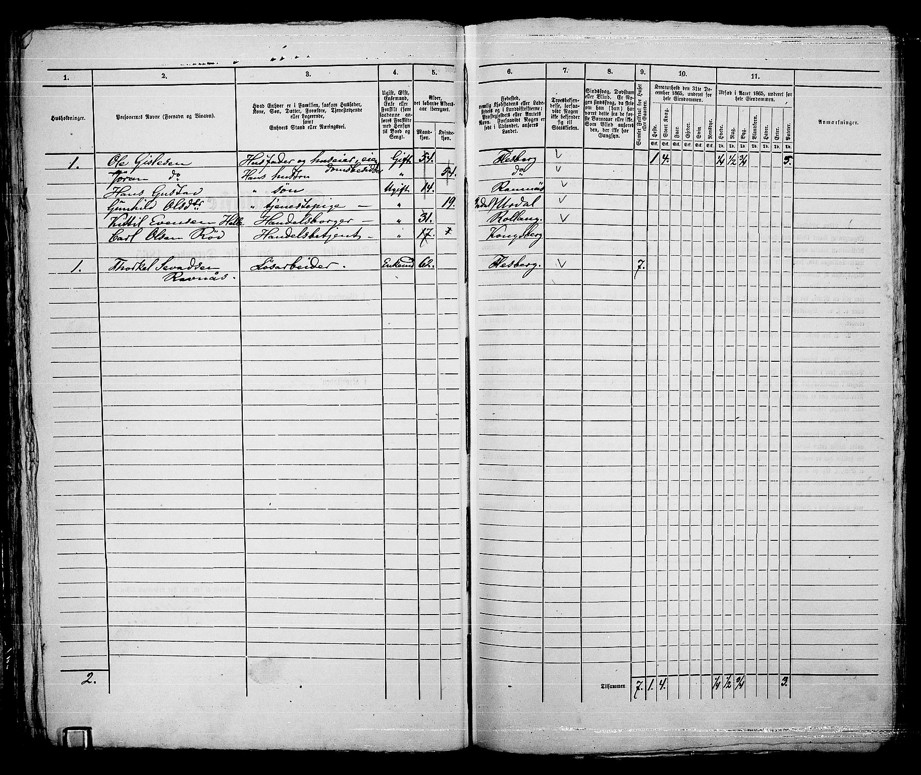 RA, Folketelling 1865 for 0604B Kongsberg prestegjeld, Kongsberg kjøpstad, 1865, s. 565