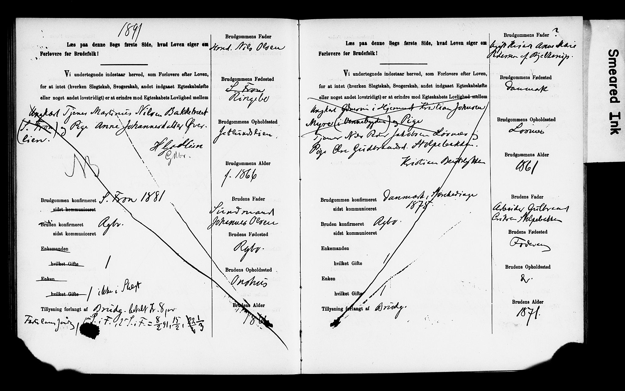 Ringebu prestekontor, AV/SAH-PREST-082/I/Ie: Lysningsprotokoll nr. 2, 1886-1894