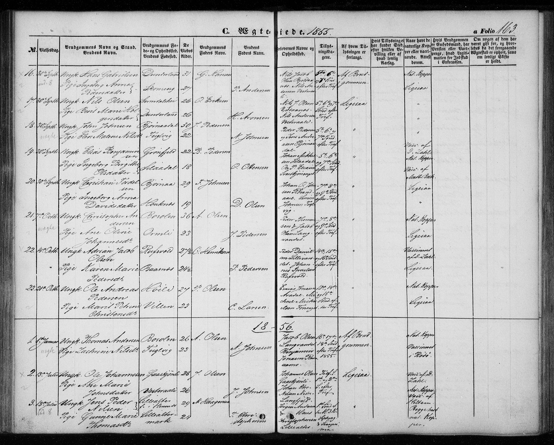 Ministerialprotokoller, klokkerbøker og fødselsregistre - Nordland, AV/SAT-A-1459/827/L0392: Ministerialbok nr. 827A04, 1853-1866, s. 163