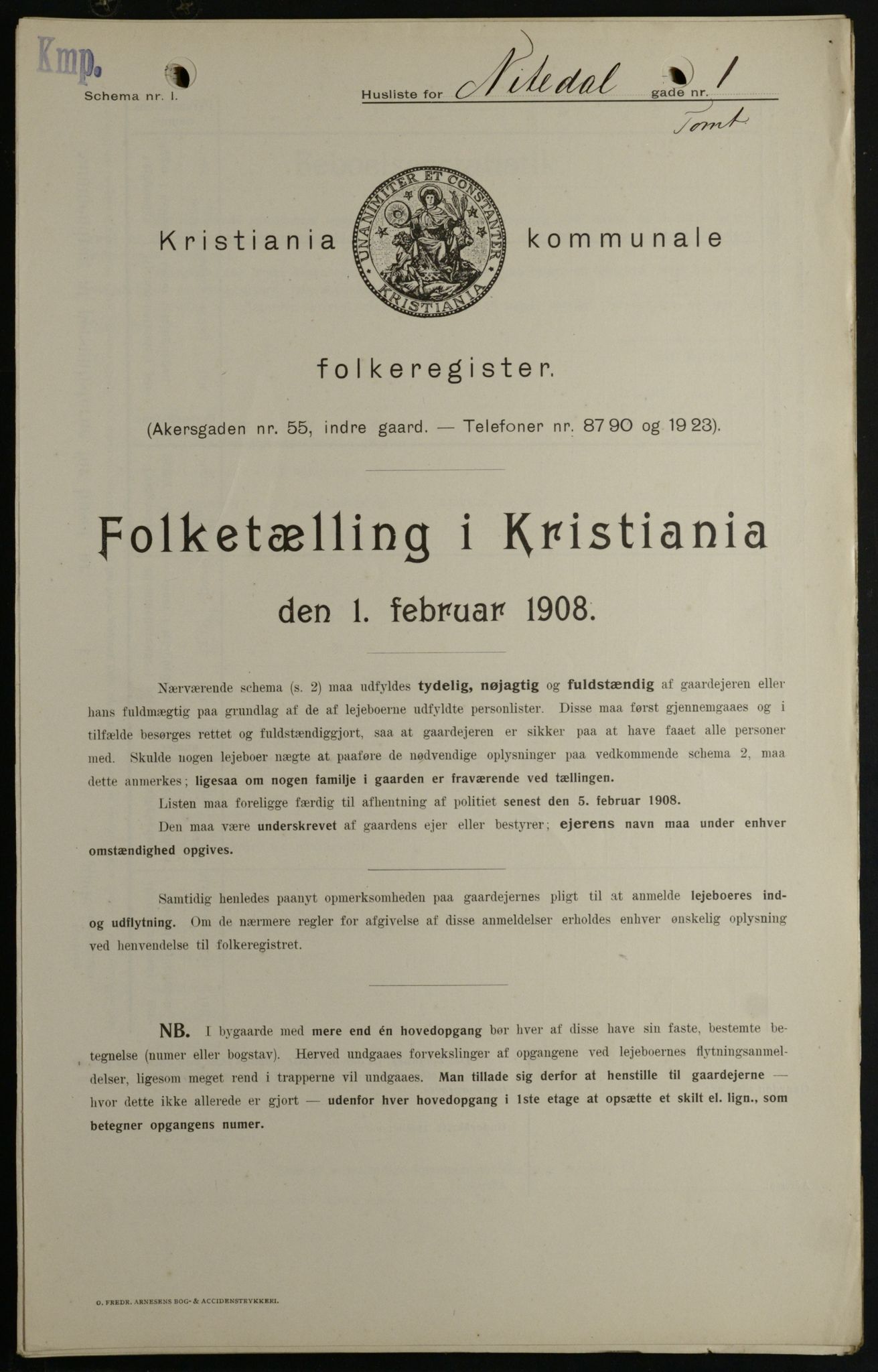OBA, Kommunal folketelling 1.2.1908 for Kristiania kjøpstad, 1908, s. 63874