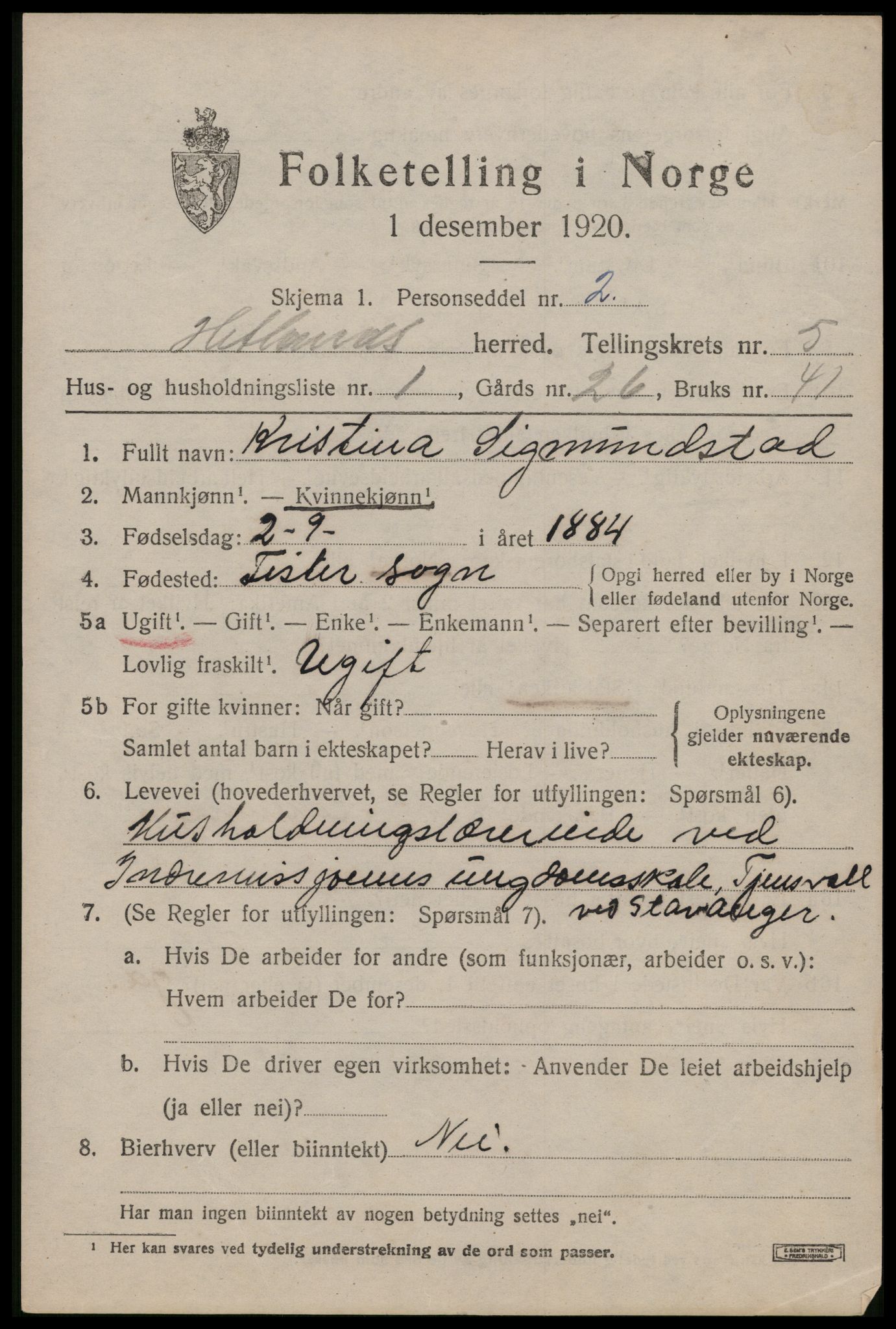 SAST, Folketelling 1920 for 1126 Hetland herred, 1920, s. 8155