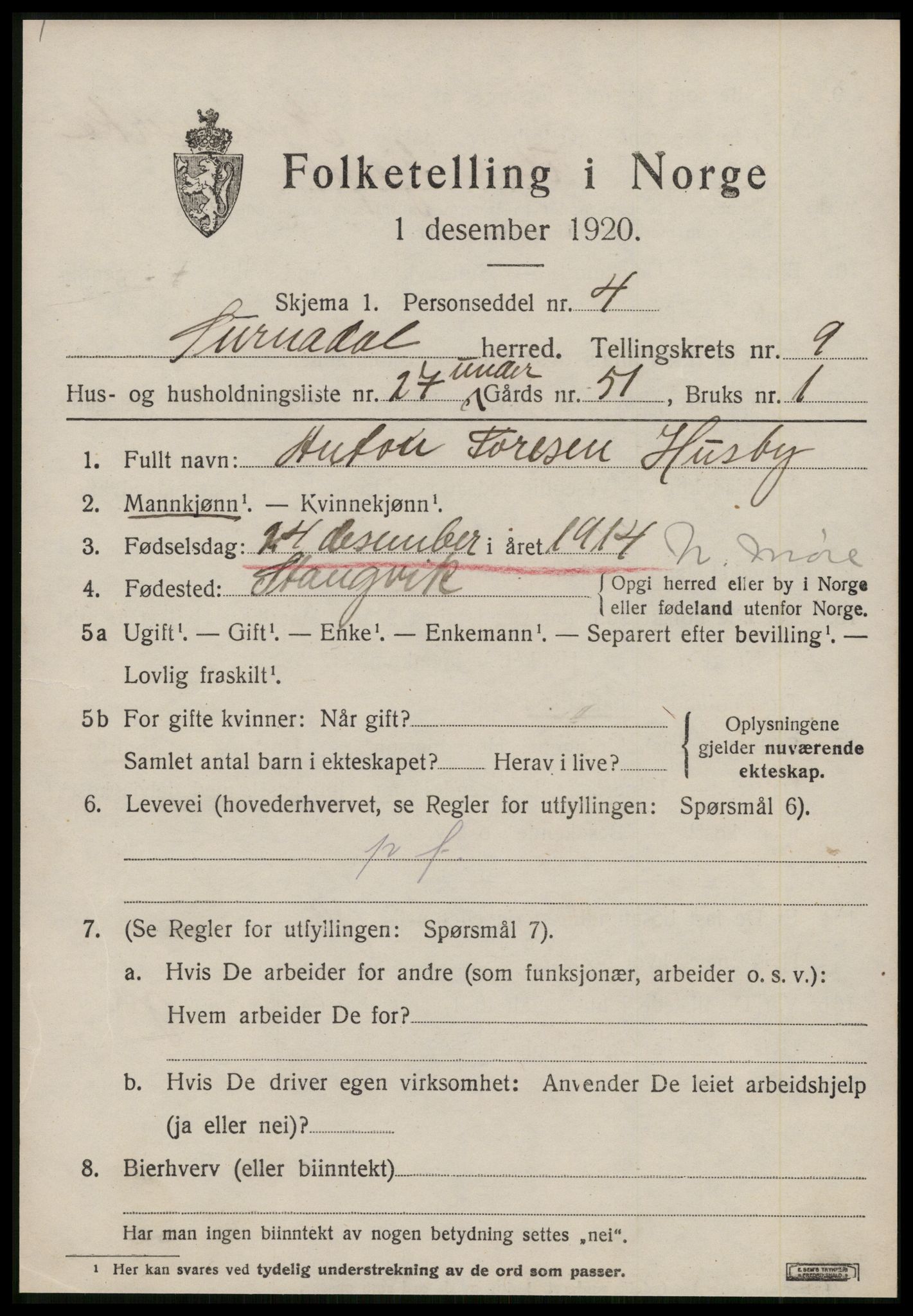SAT, Folketelling 1920 for 1566 Surnadal herred, 1920, s. 6629