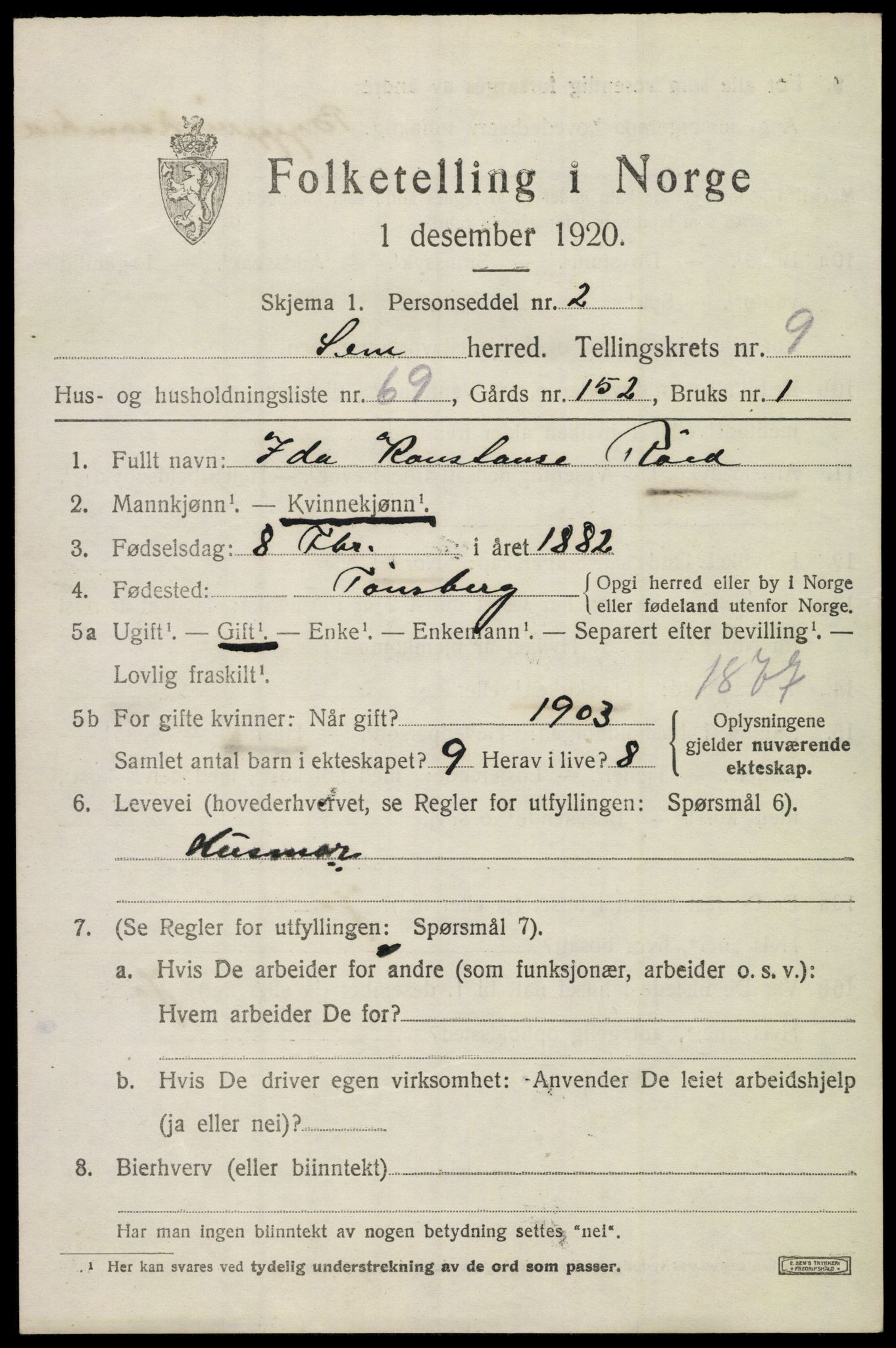 SAKO, Folketelling 1920 for 0721 Sem herred, 1920, s. 13363