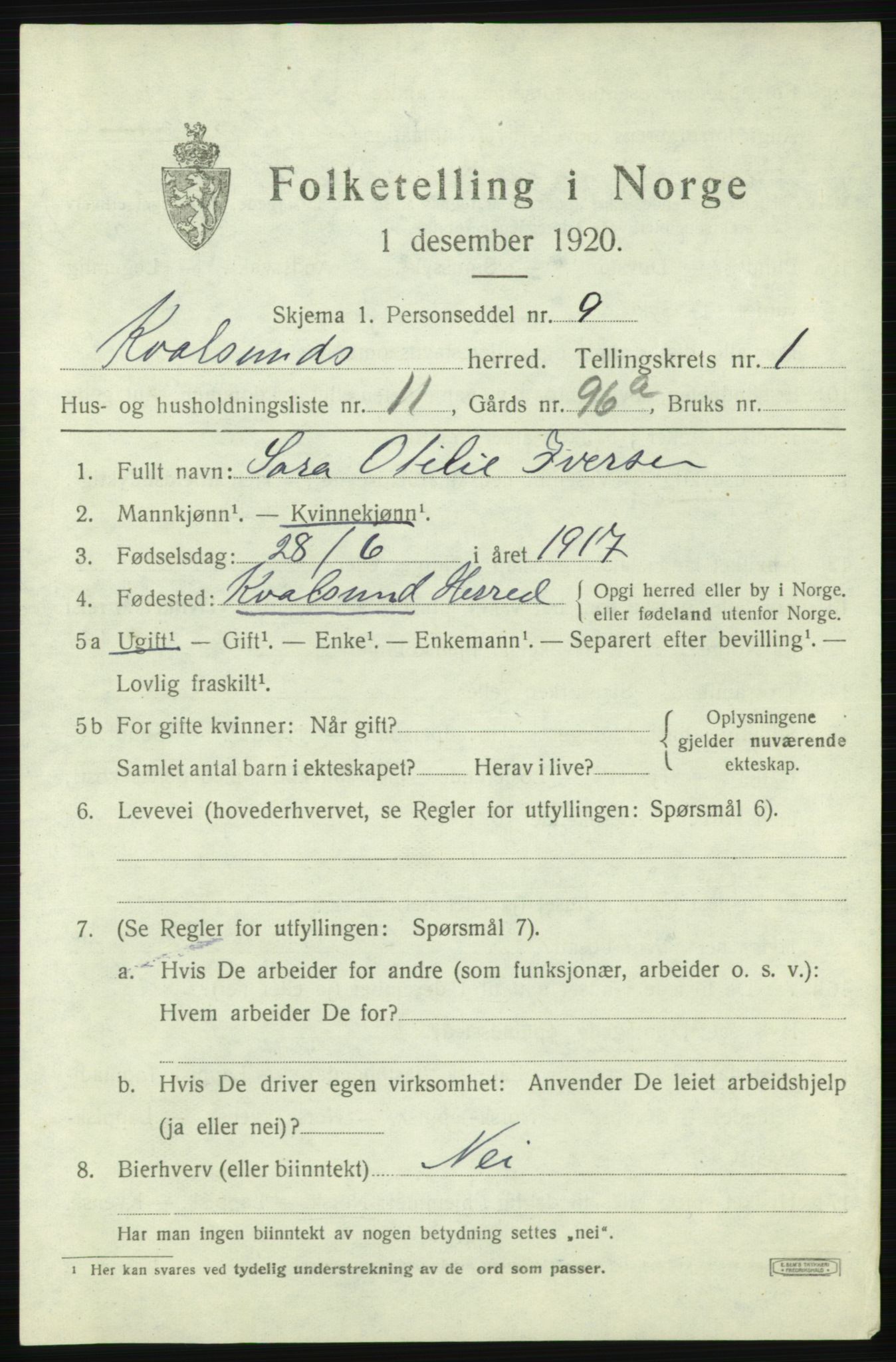 SATØ, Folketelling 1920 for 2017 Kvalsund herred, 1920, s. 628