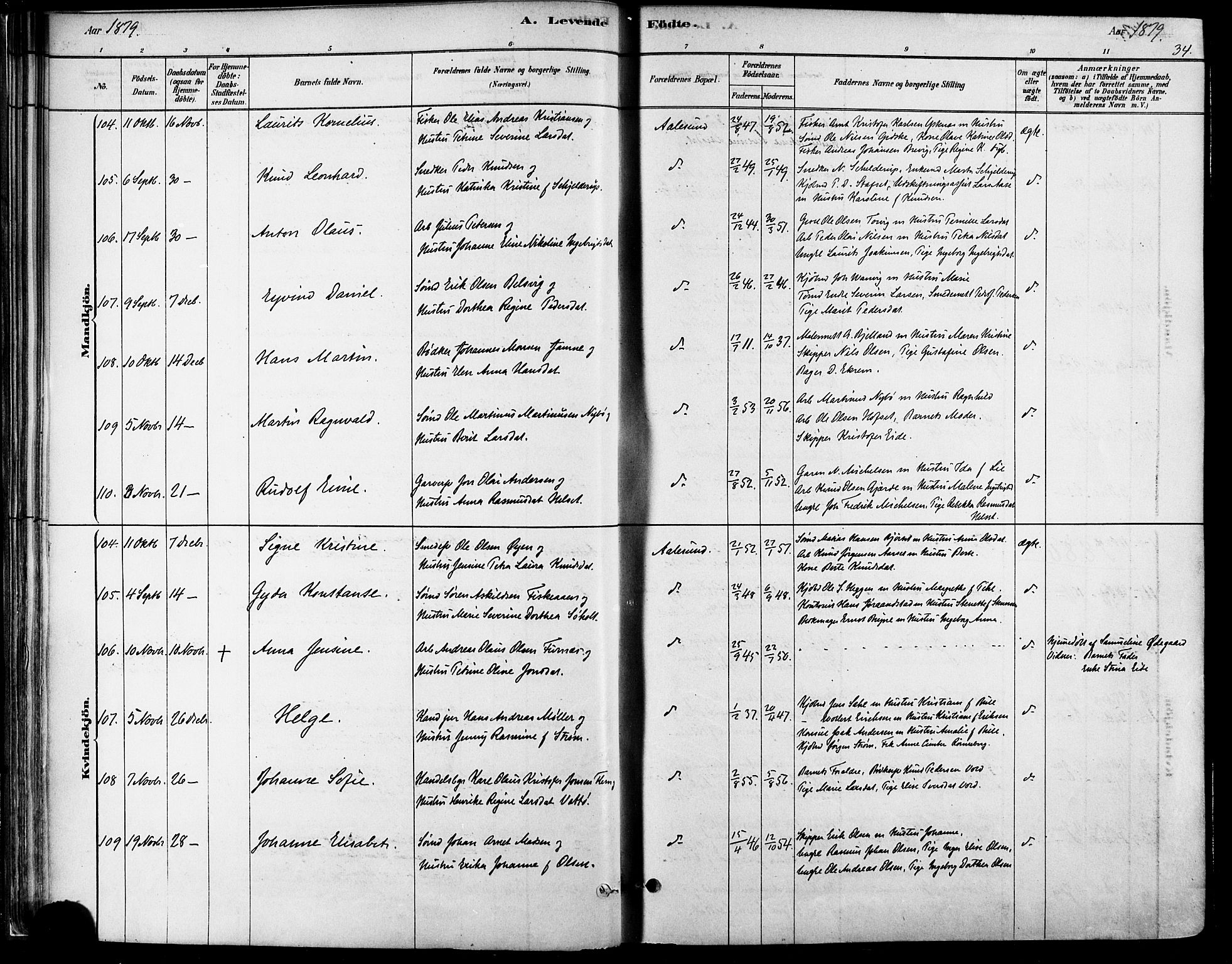 Ministerialprotokoller, klokkerbøker og fødselsregistre - Møre og Romsdal, SAT/A-1454/529/L0454: Ministerialbok nr. 529A04, 1878-1885, s. 34