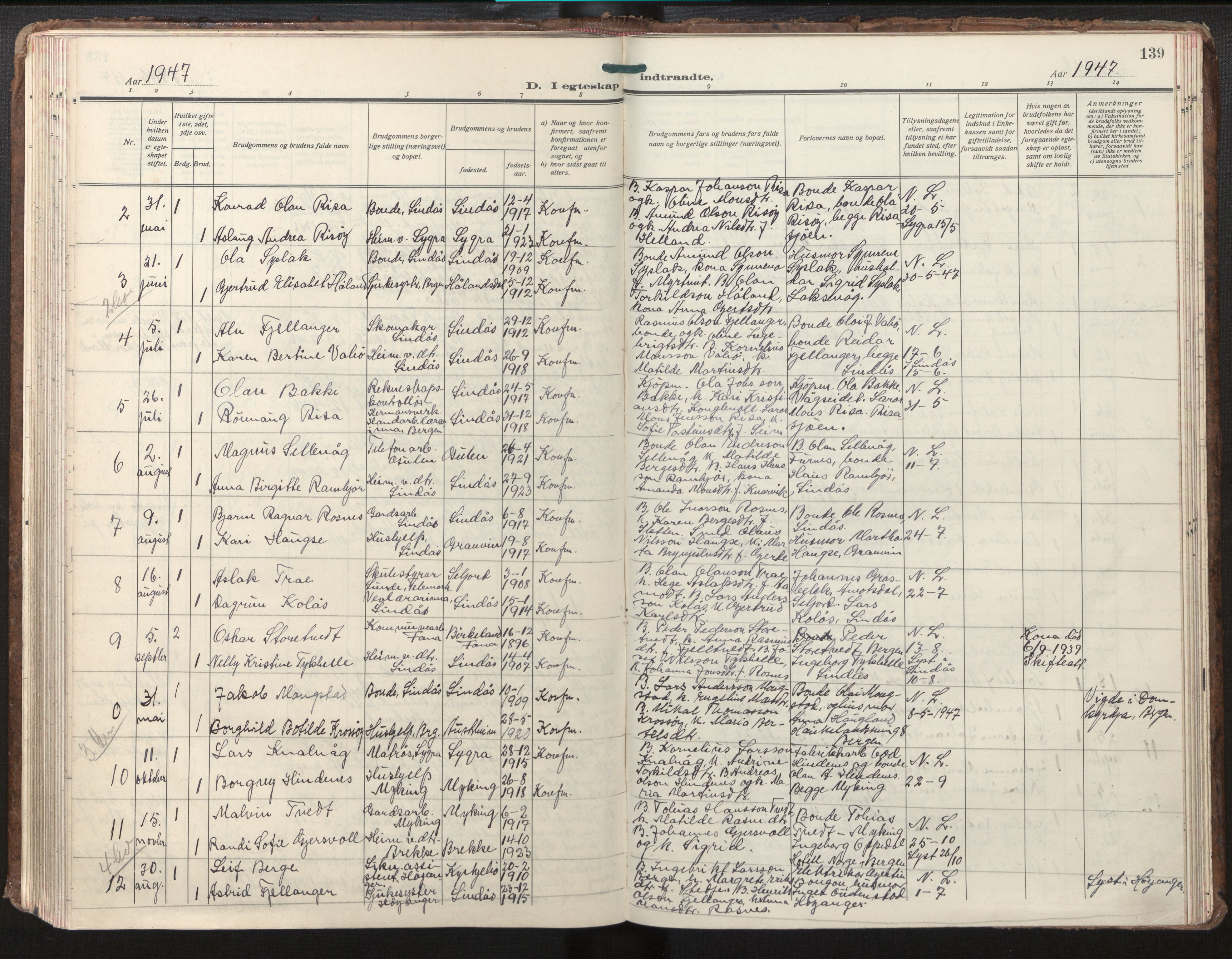 Lindås Sokneprestembete, AV/SAB-A-76701/H/Haa/Haab/L0004: Ministerialbok nr. B 4, 1929-1948, s. 139