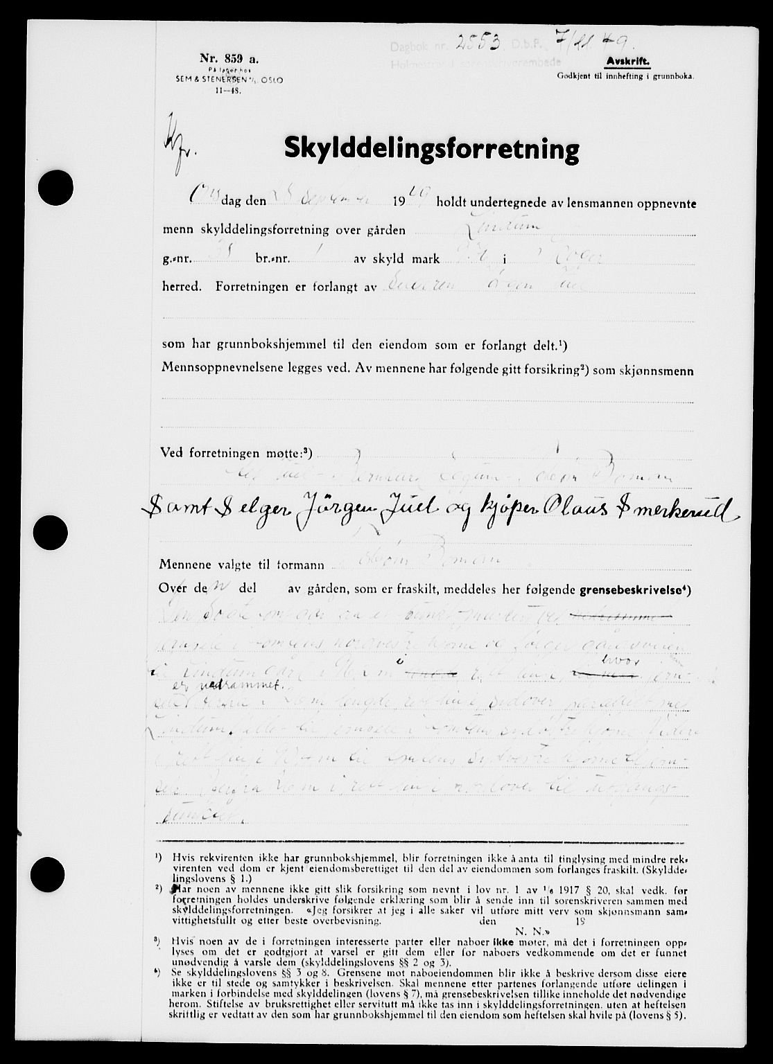 Holmestrand sorenskriveri, SAKO/A-67/G/Ga/Gaa/L0068: Pantebok nr. A-68, 1949-1950, Dagboknr: 2553/1949