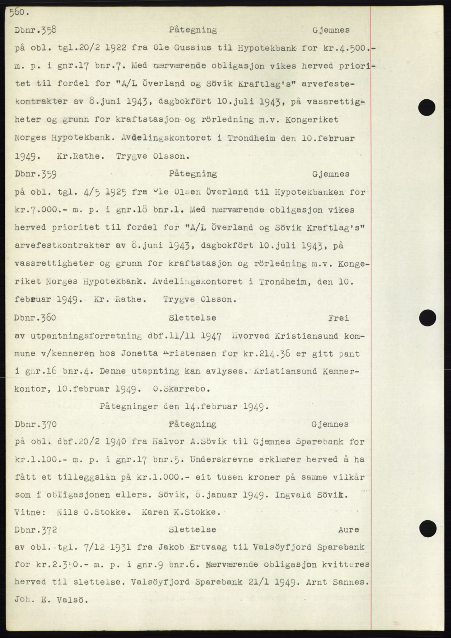 Nordmøre sorenskriveri, SAT/A-4132/1/2/2Ca: Pantebok nr. C82b, 1946-1951, Dagboknr: 358/1949