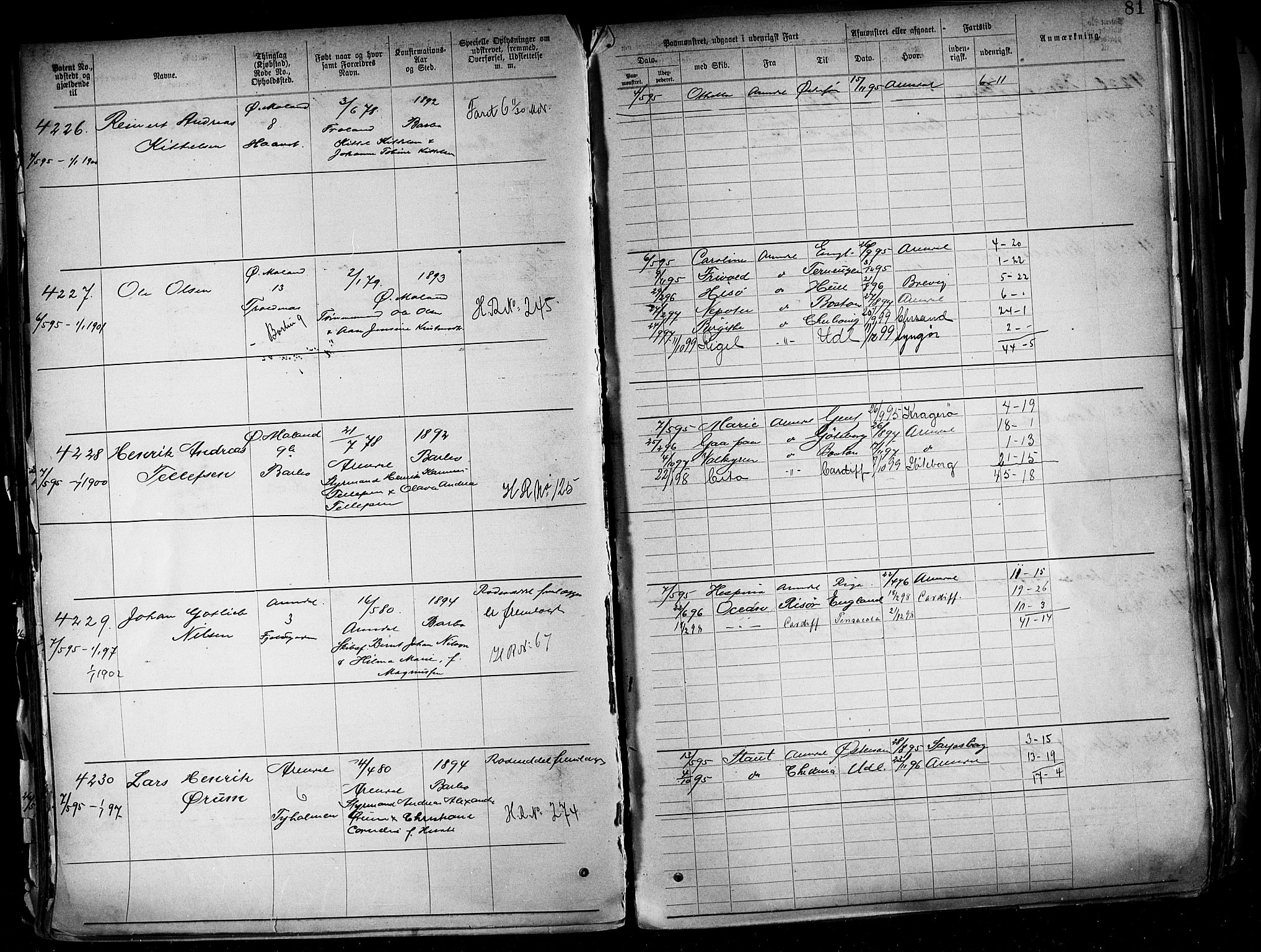 Arendal mønstringskrets, AV/SAK-2031-0012/F/Fa/L0004: Annotasjonsrulle nr 3828-4715 og nr 1-1296, S-4, 1892-1918, s. 87