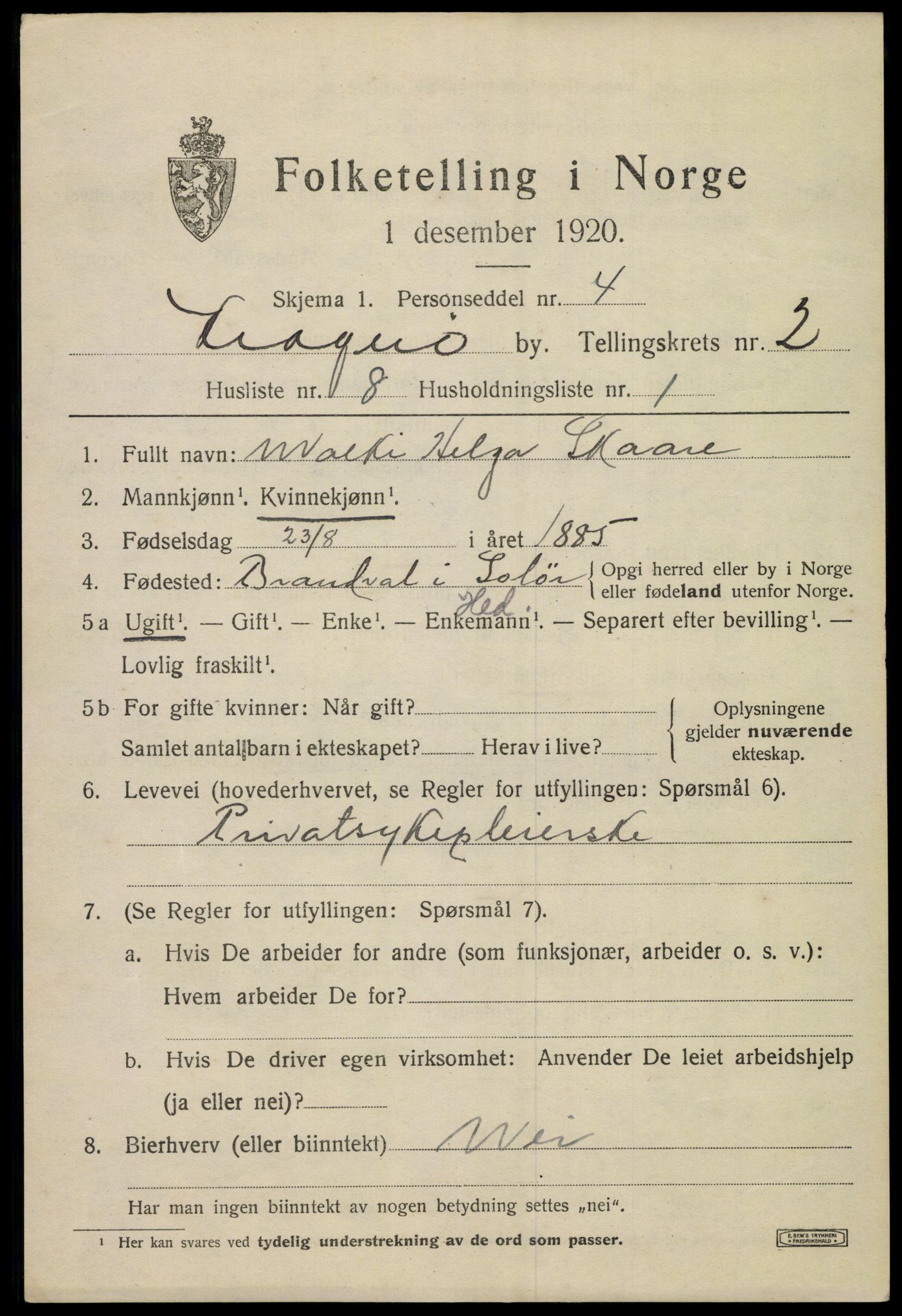 SAKO, Folketelling 1920 for 0801 Kragerø kjøpstad, 1920, s. 5421