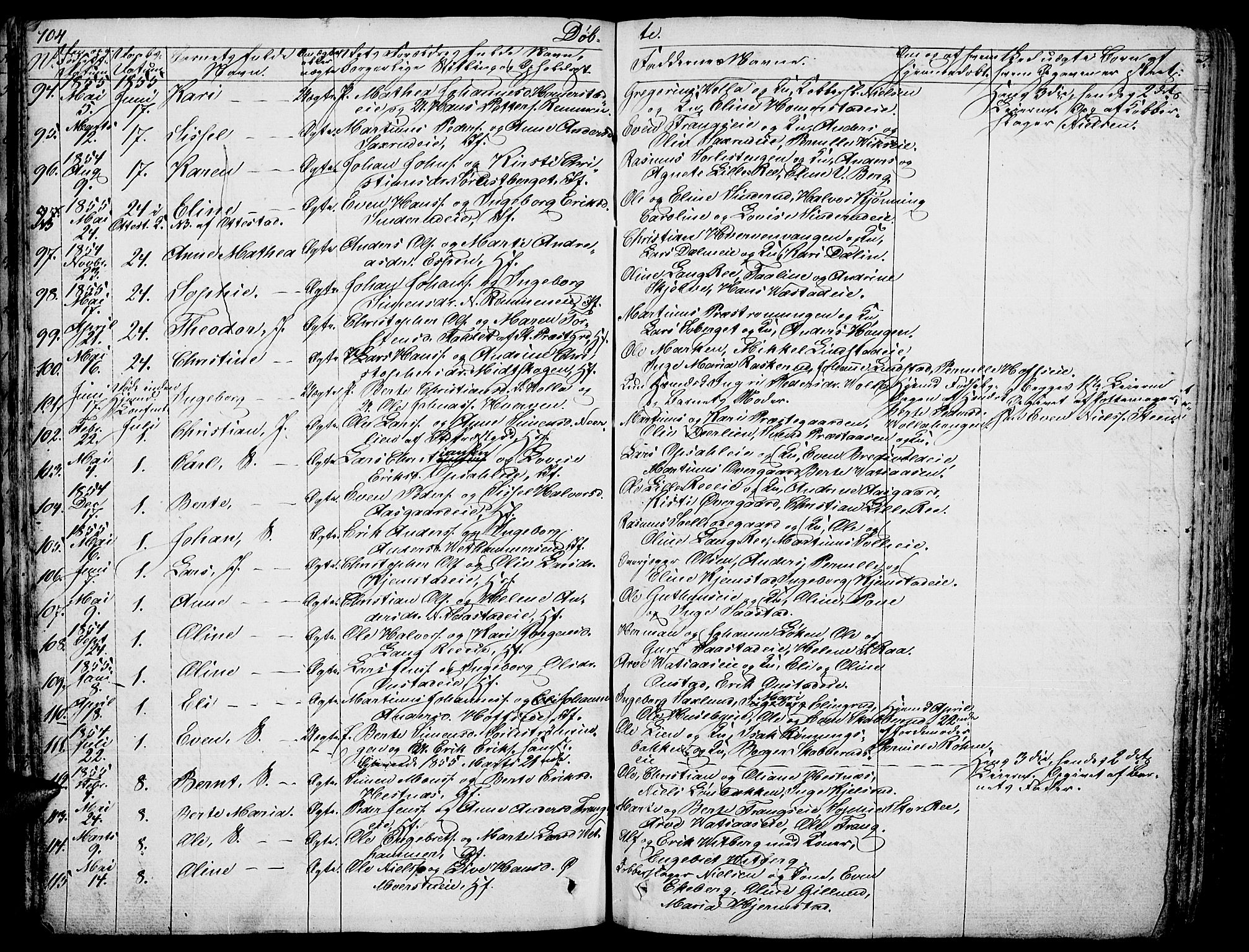 Stange prestekontor, AV/SAH-PREST-002/L/L0003: Klokkerbok nr. 3, 1840-1864, s. 104