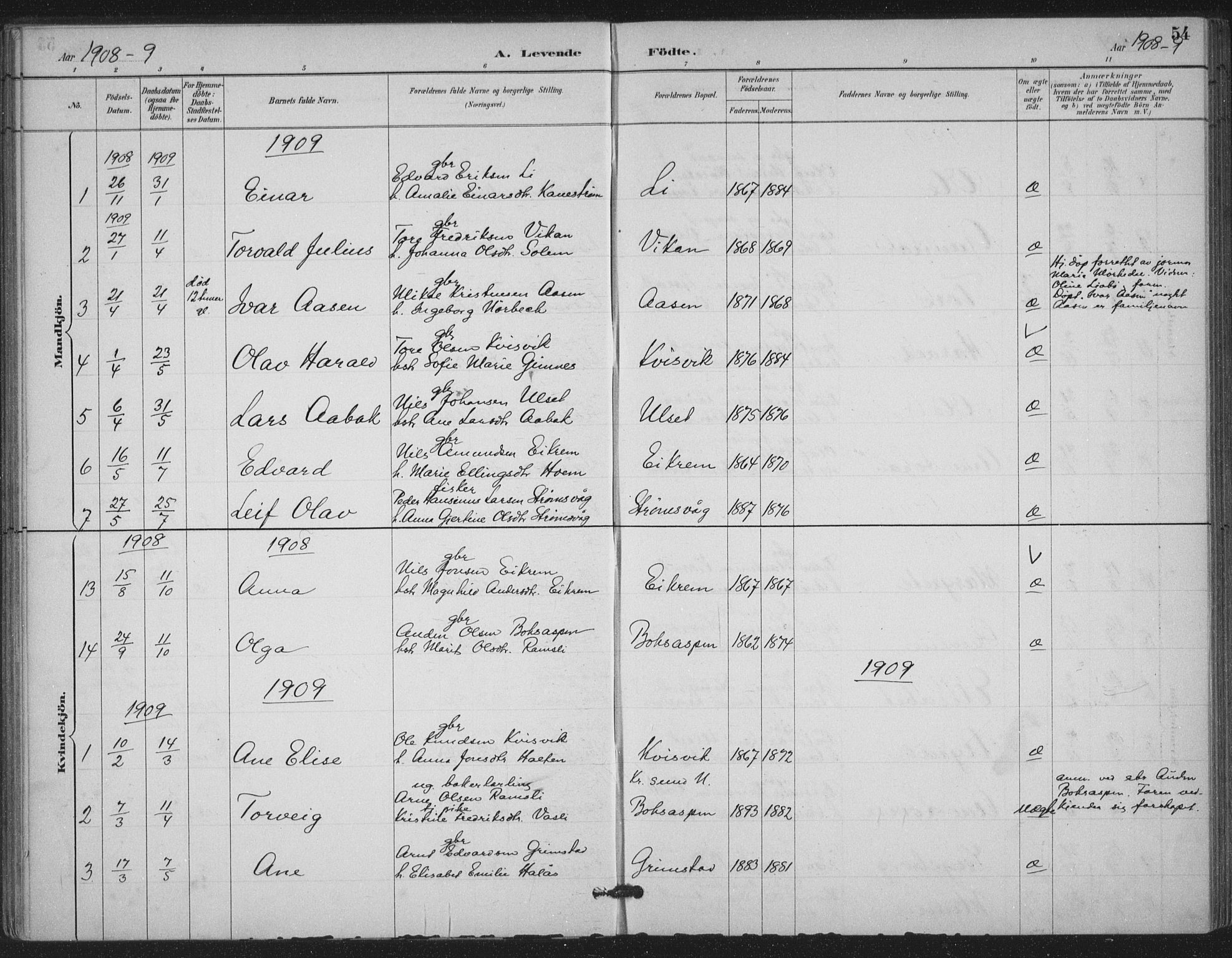 Ministerialprotokoller, klokkerbøker og fødselsregistre - Møre og Romsdal, SAT/A-1454/587/L1000: Ministerialbok nr. 587A02, 1887-1910, s. 54