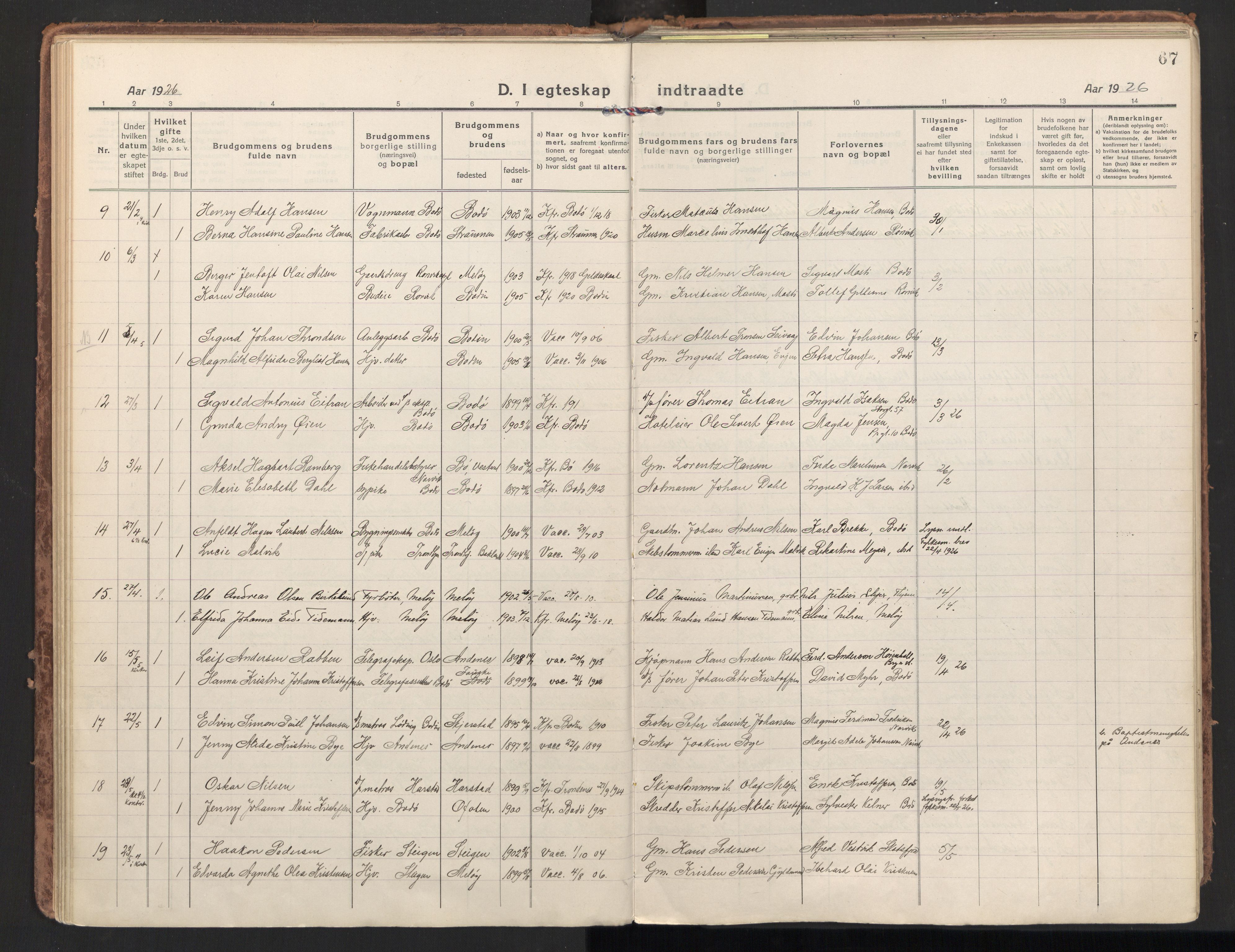 Ministerialprotokoller, klokkerbøker og fødselsregistre - Nordland, AV/SAT-A-1459/801/L0018: Ministerialbok nr. 801A18, 1916-1930, s. 67