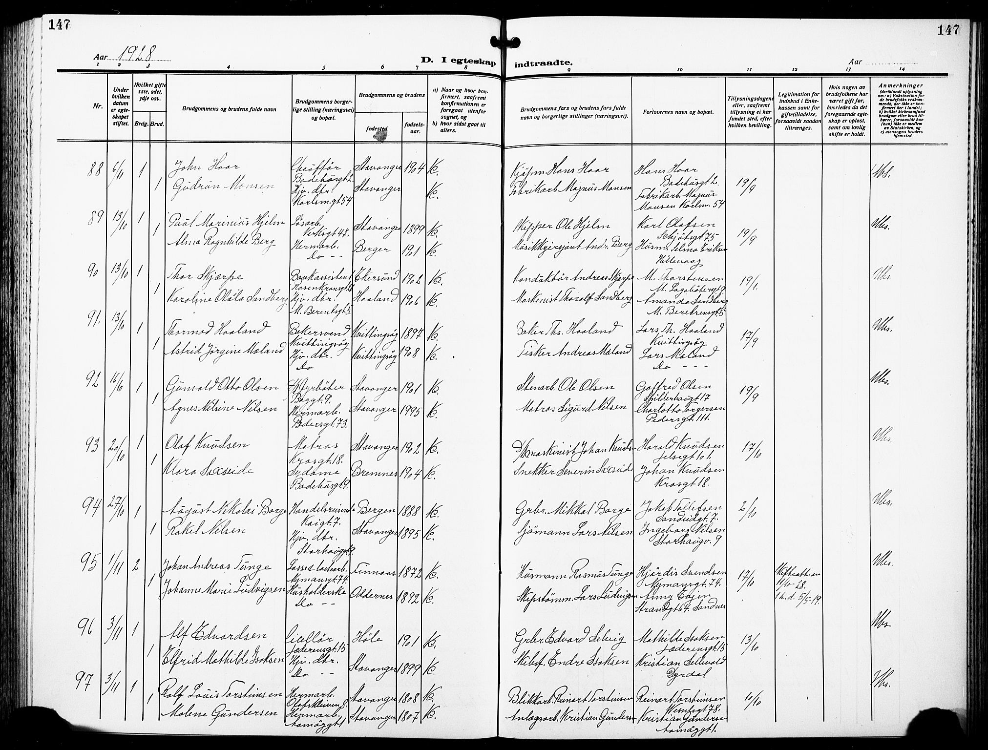 St. Johannes sokneprestkontor, SAST/A-101814/001/30/30BB/L0007: Klokkerbok nr. B 7, 1917-1932, s. 147