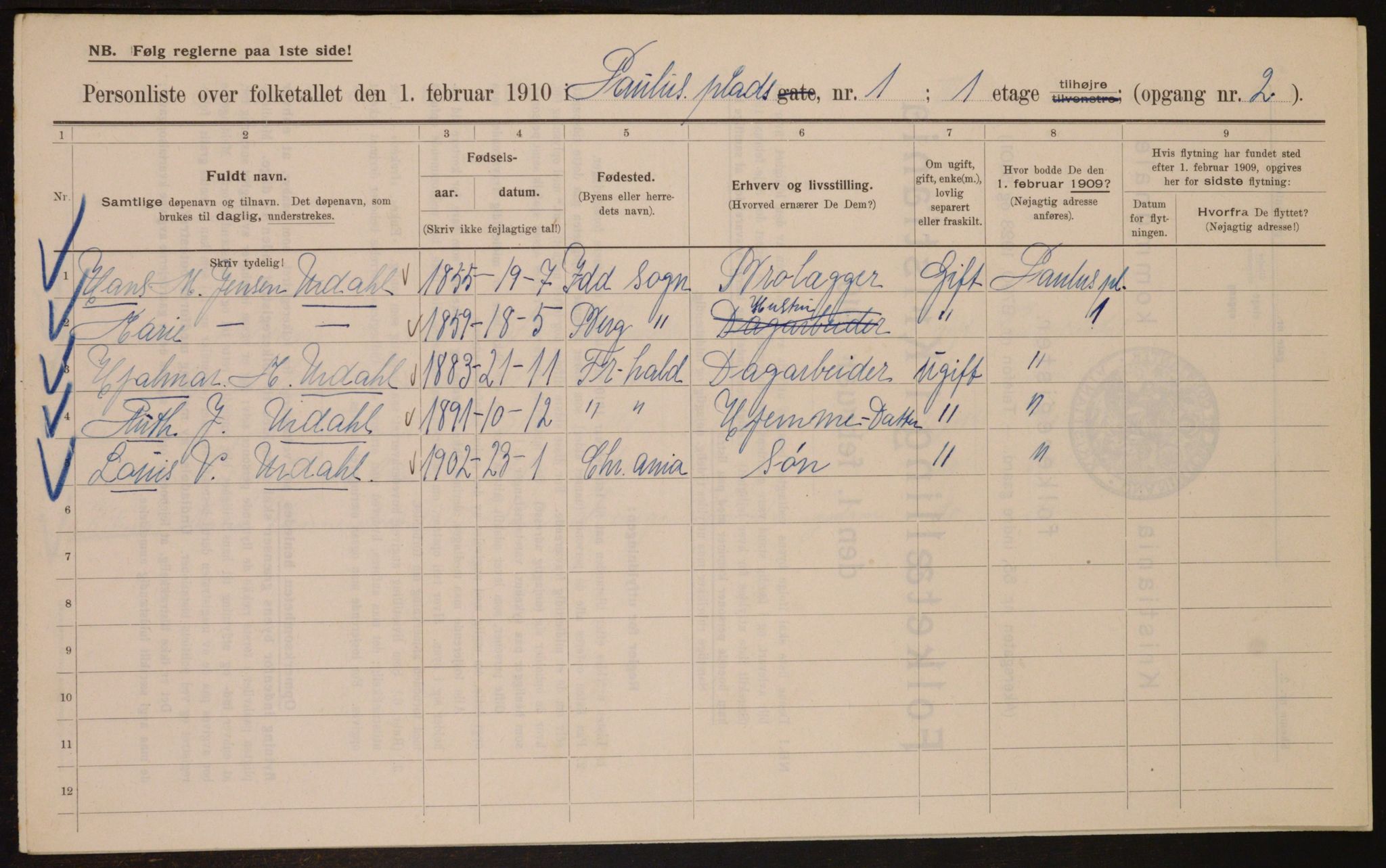 OBA, Kommunal folketelling 1.2.1910 for Kristiania, 1910, s. 75495