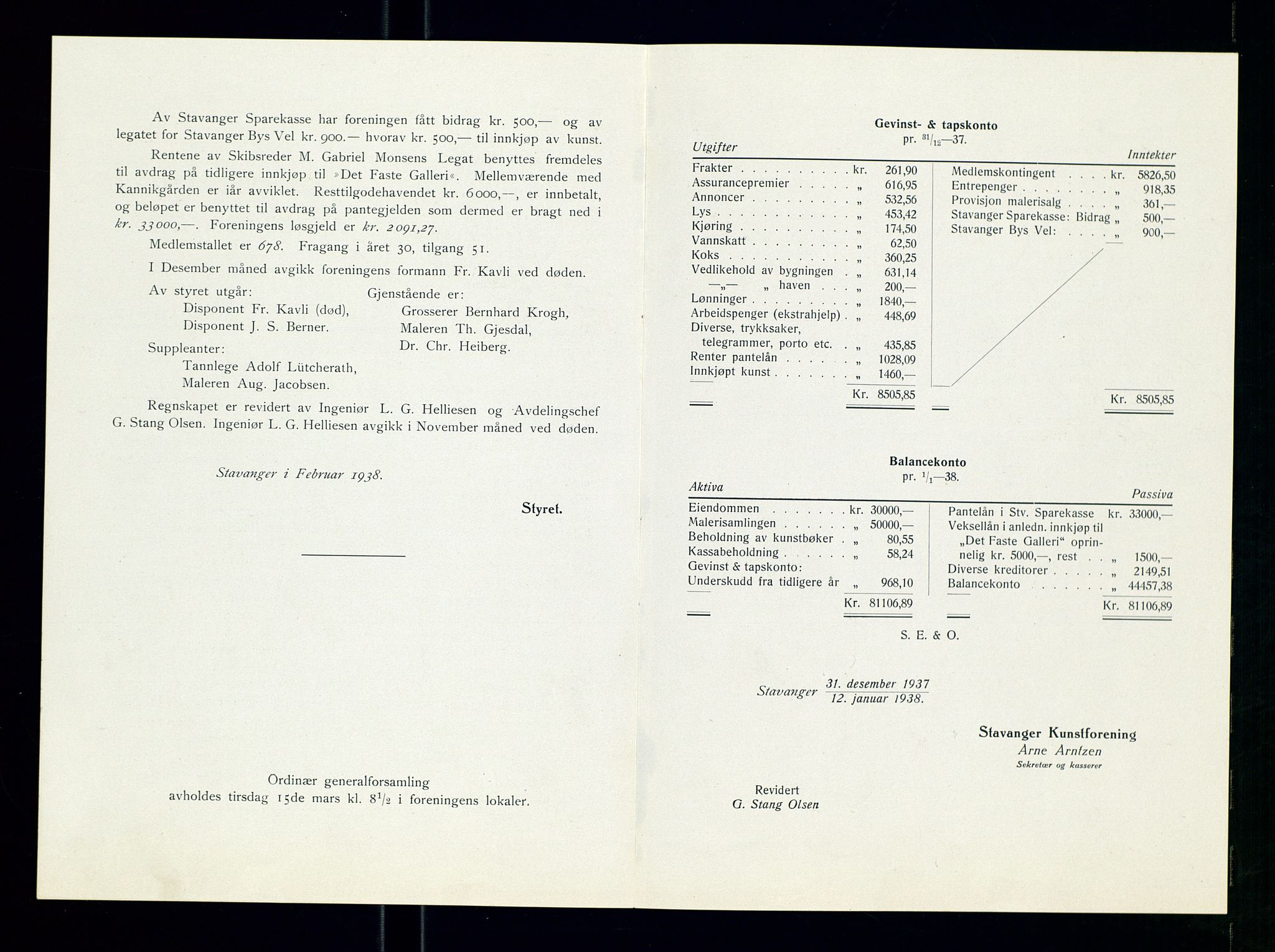 Pa 0481 - Stavanger Kunstforening, SAST/A-100677/A/L0005: Beretninger og styremøtepapirer, 1890-1990