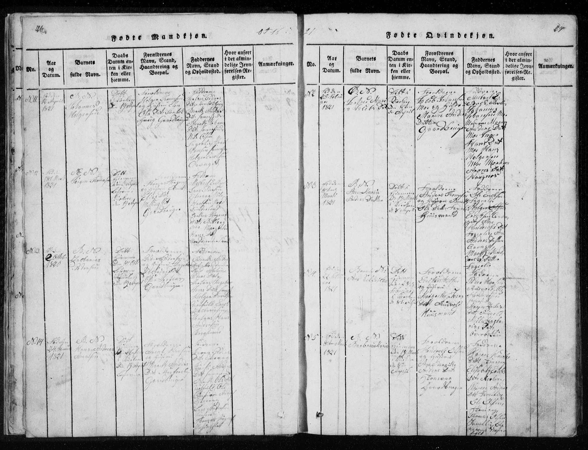 Ministerialprotokoller, klokkerbøker og fødselsregistre - Nordland, AV/SAT-A-1459/827/L0412: Klokkerbok nr. 827C01, 1820-1841, s. 26-27