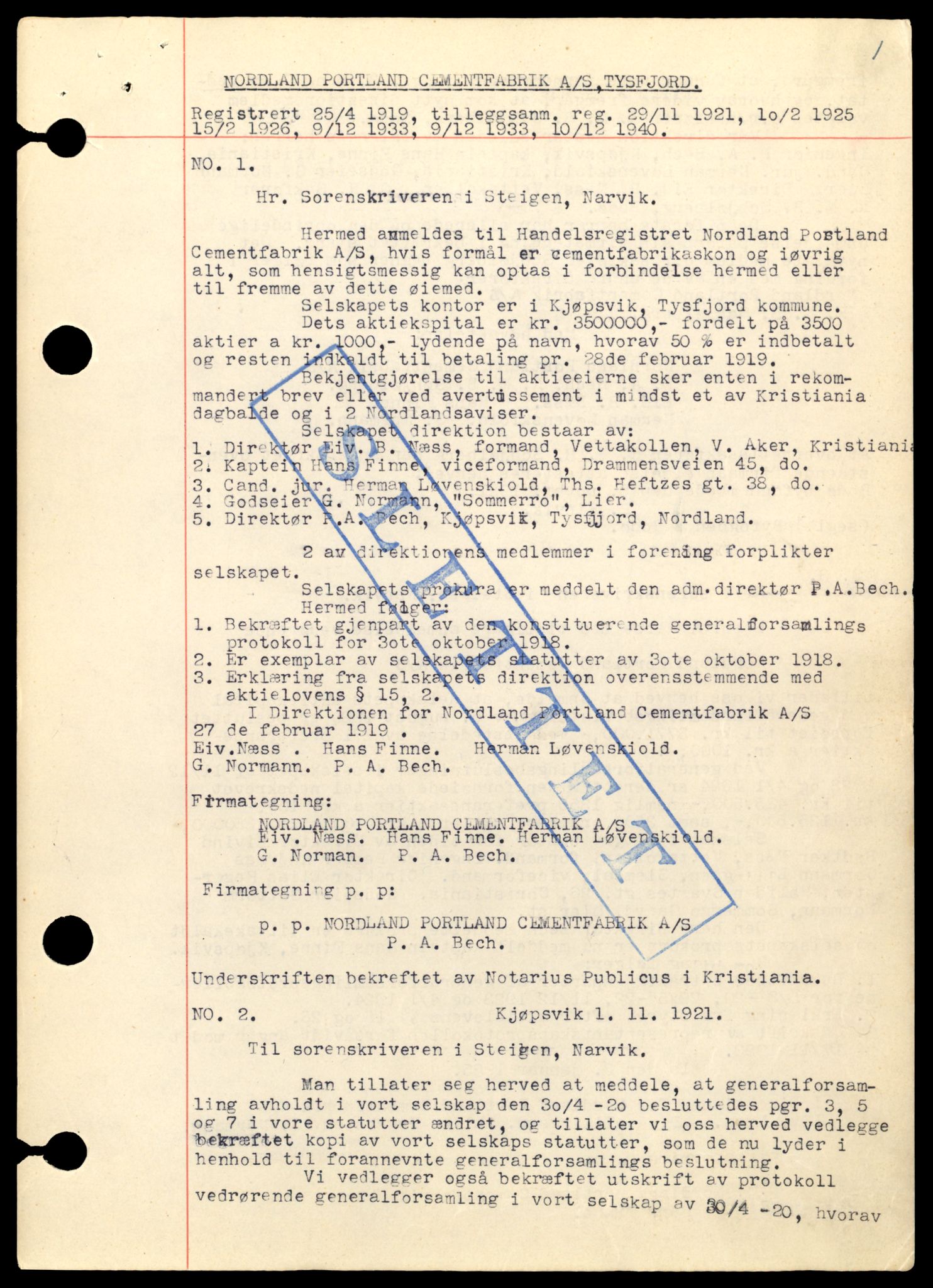 Steigen og Ofoten sorenskriveri, AV/SAT-A-0030/3/J/Jd/Jdb/L0006: Bilag, aksjeselskap, No-O, 1944-1990, s. 5