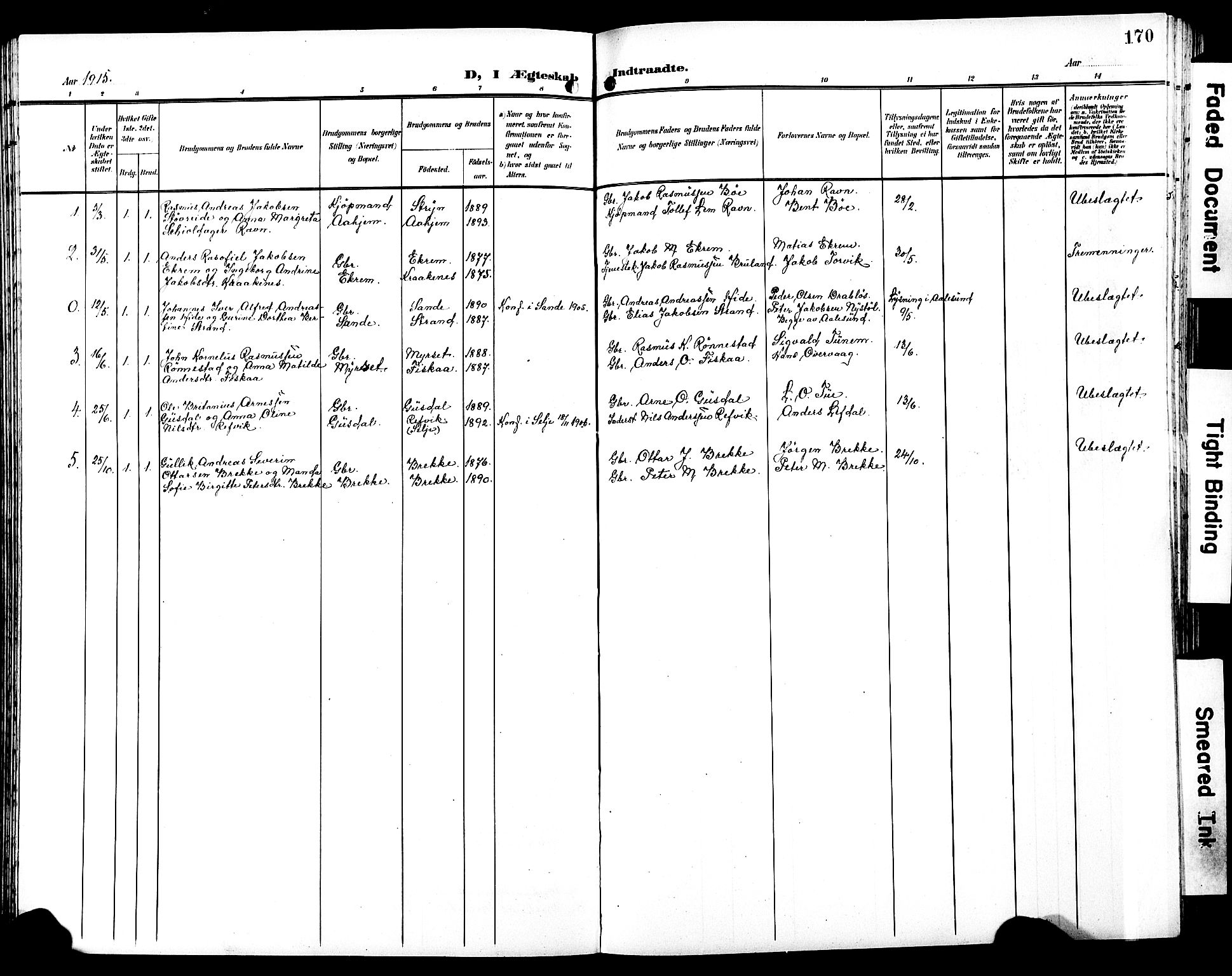 Ministerialprotokoller, klokkerbøker og fødselsregistre - Møre og Romsdal, AV/SAT-A-1454/501/L0018: Klokkerbok nr. 501C04, 1902-1930, s. 170