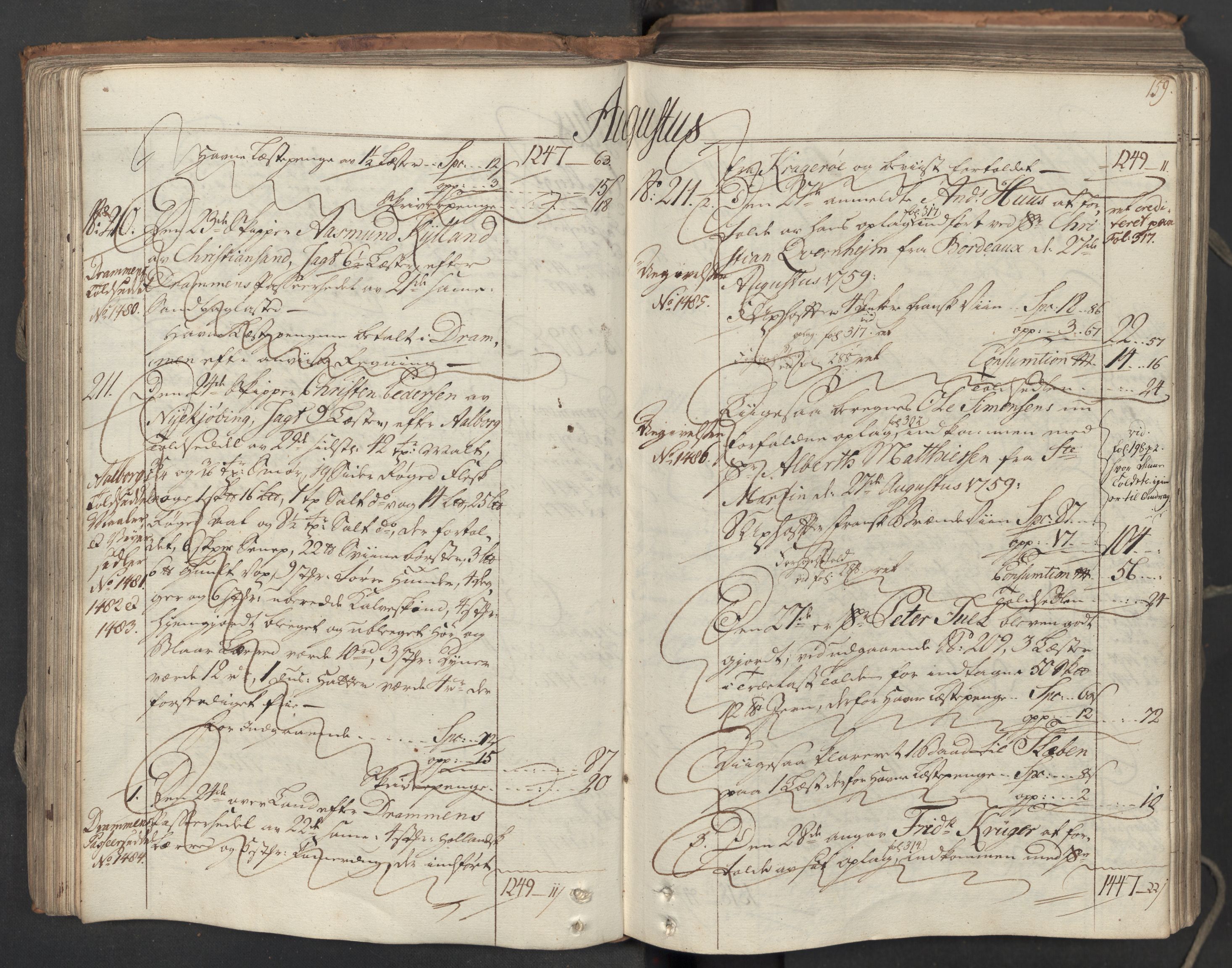 Generaltollkammeret, tollregnskaper, AV/RA-EA-5490/R06/L0062/0001: Tollregnskaper Kristiania / Inngående hovedtollbok, 1762, s. 158b-159a