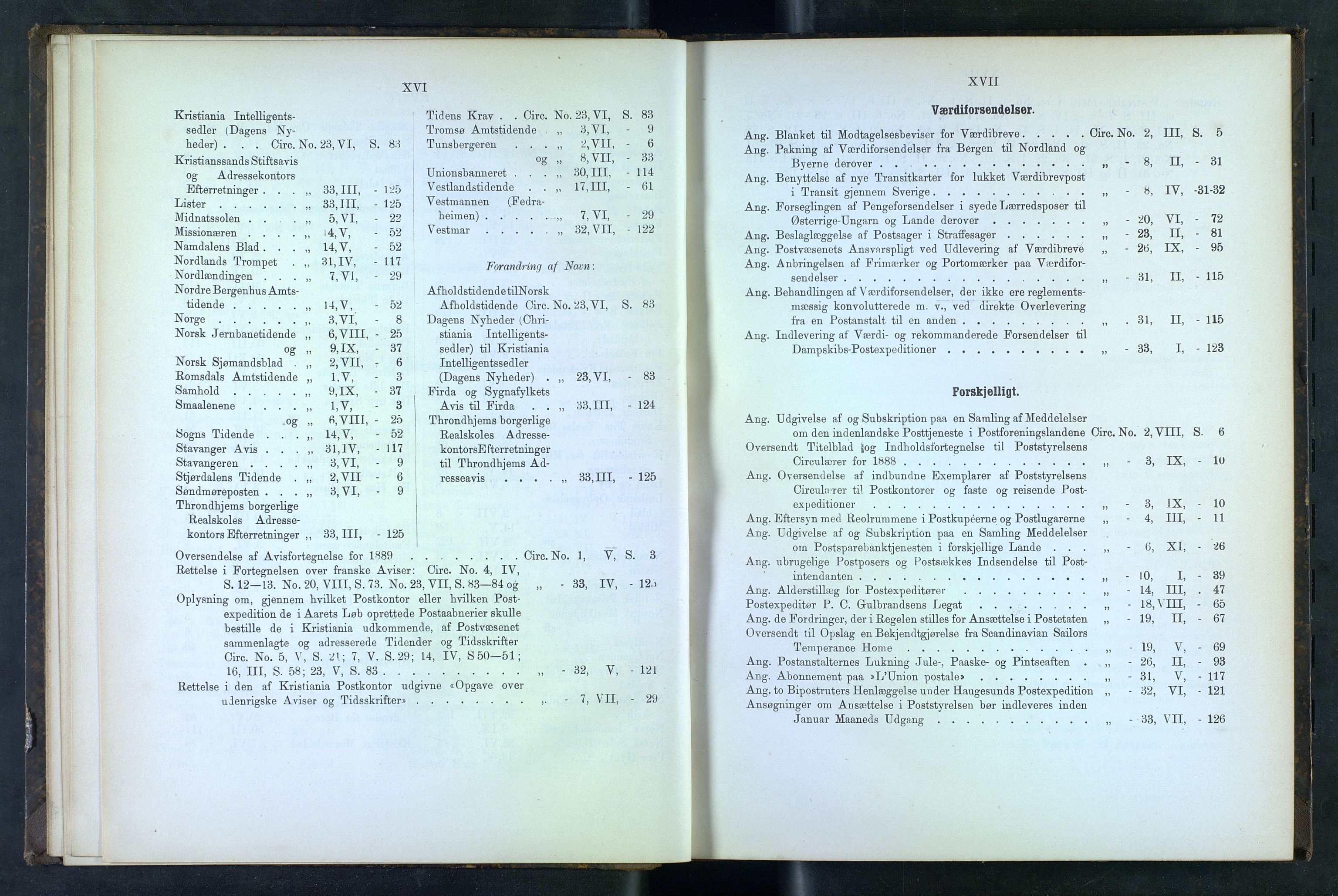 Norges Postmuseums bibliotek, NOPO/-/-/-: Sirkulærer fra Poststyrelsen, 1889