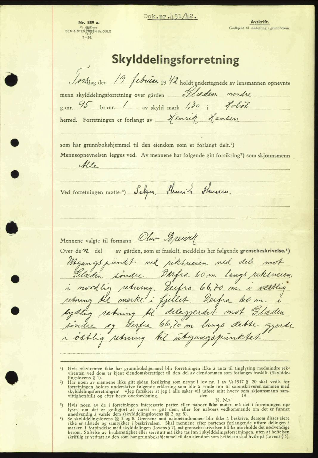 Moss sorenskriveri, SAO/A-10168: Pantebok nr. A9, 1941-1942, Dagboknr: 451/1942